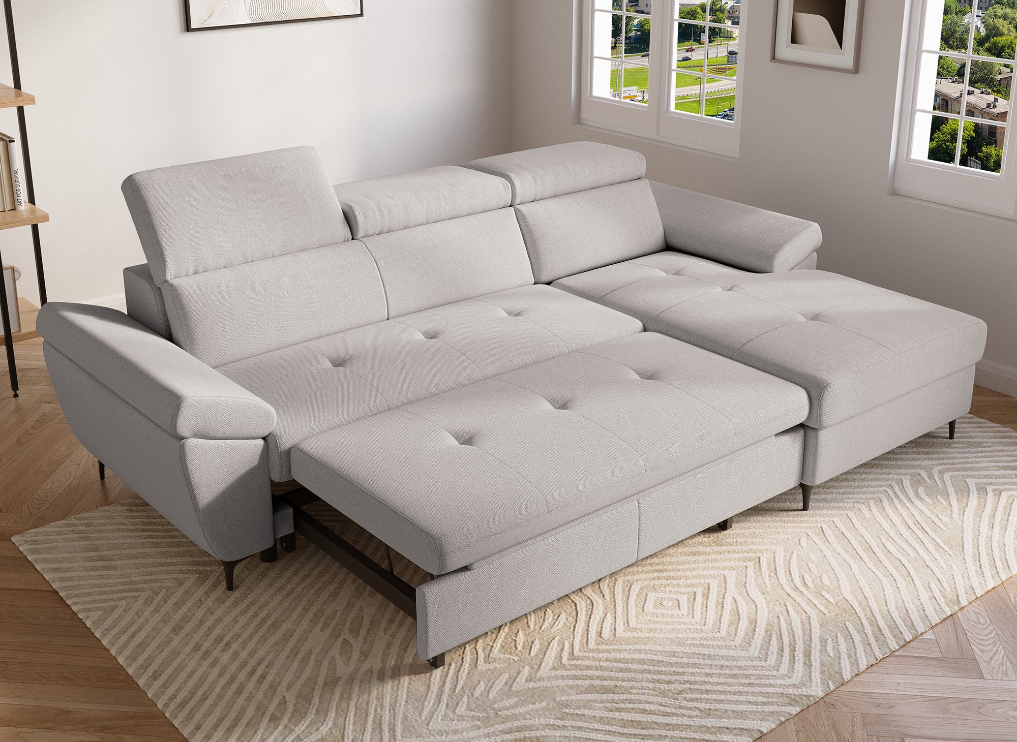 Sofá cama esquinero MONICA de tela beige - Esquina derecha