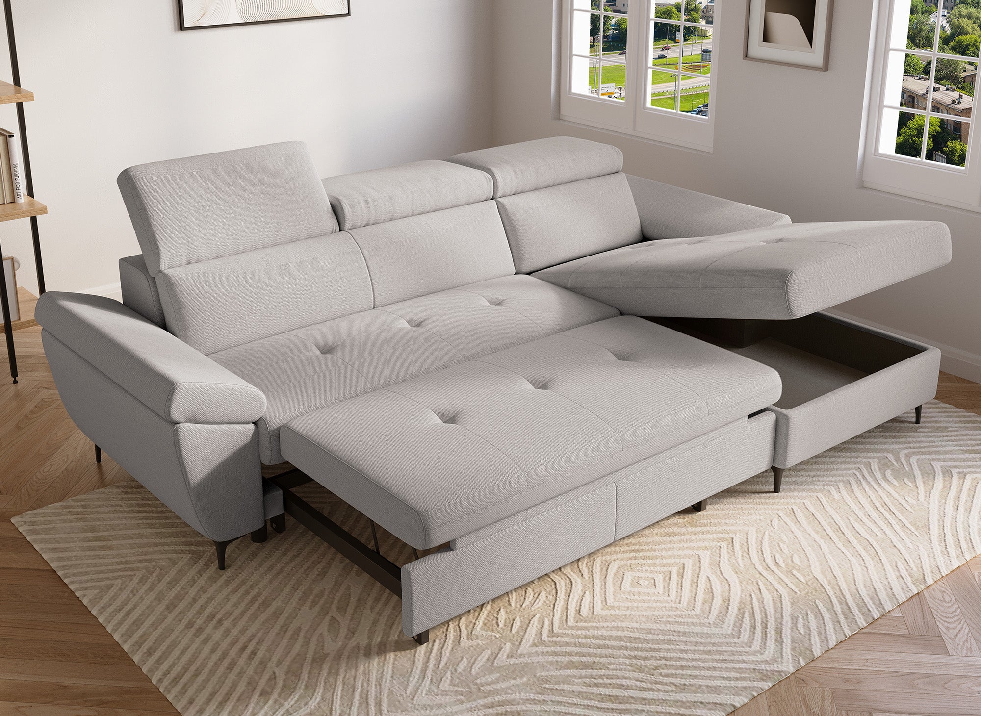 Sofá cama esquinero MONICA de tela beige - Esquina derecha