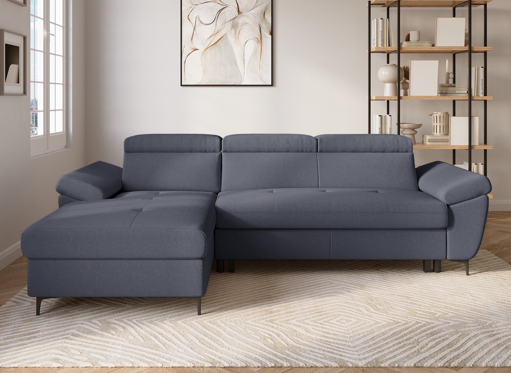 Sofá cama esquinero MONICA en tela gris oscuro - Esquina izquierda