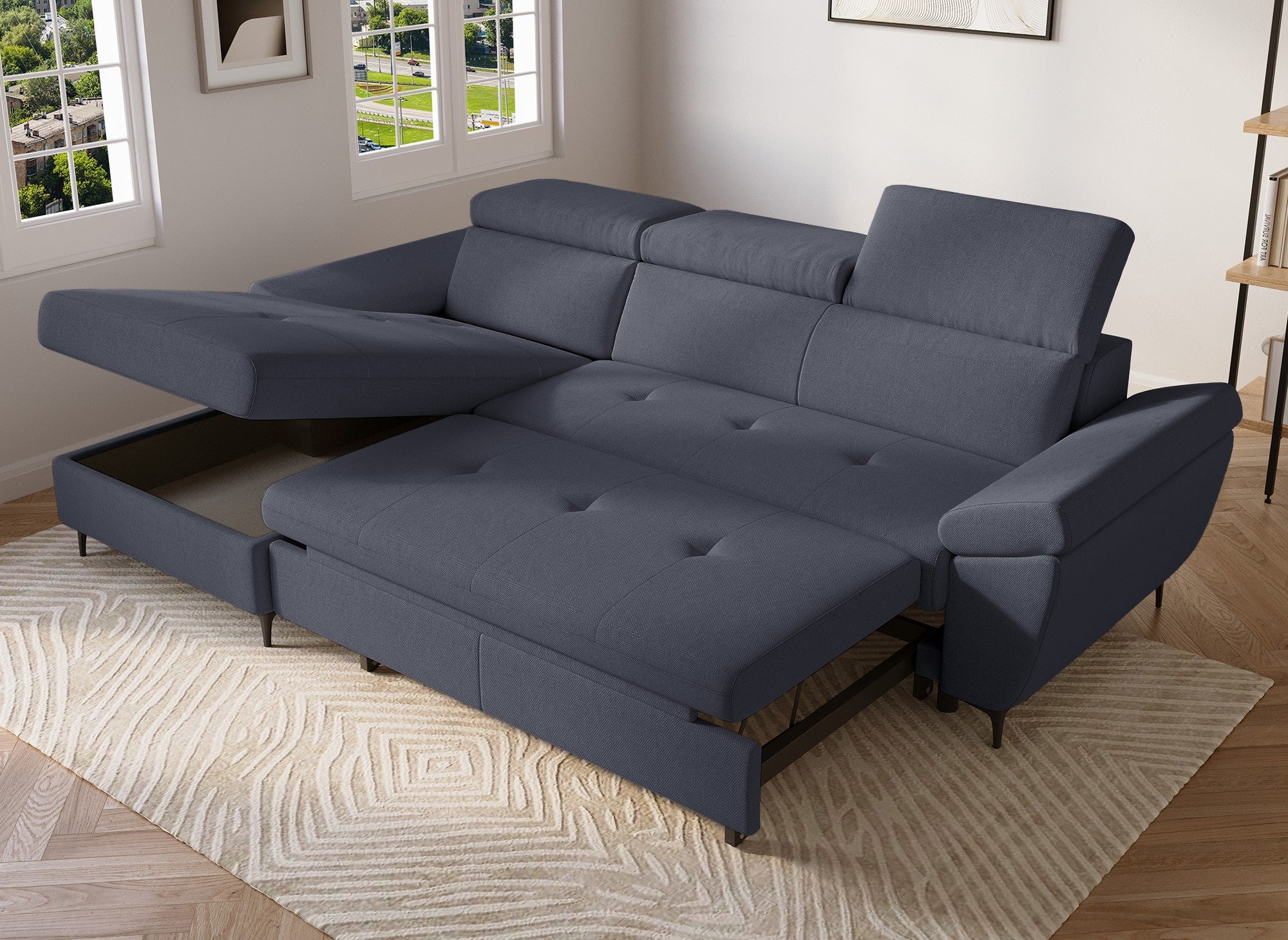 Sofá cama esquinero MONICA en tela gris oscuro - Esquina izquierda