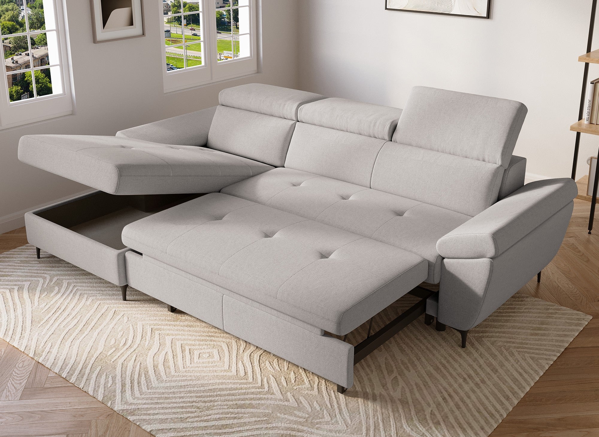 Sofá cama esquinero MONICA de tela beige - Esquina izquierda