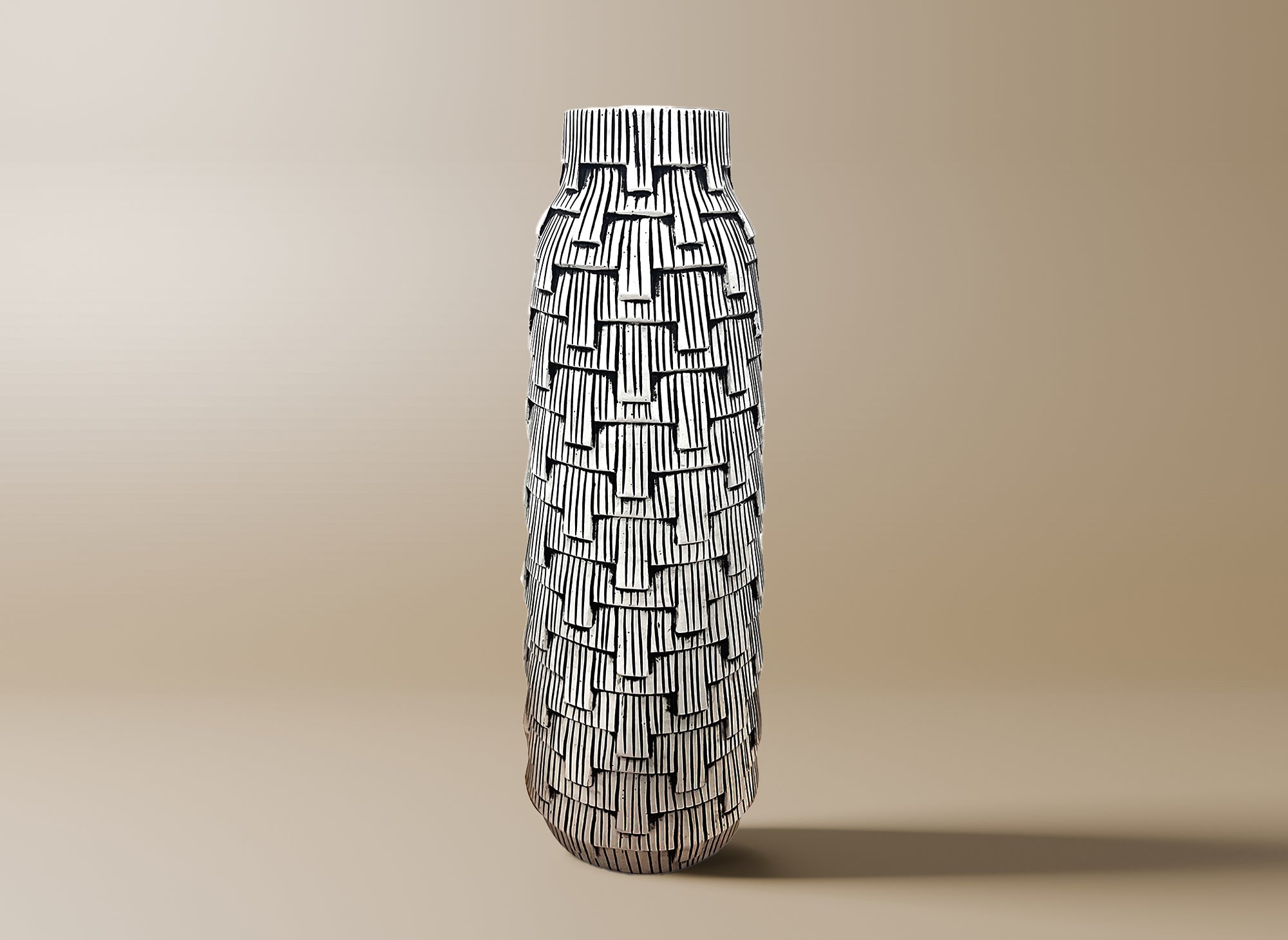 Jarrón INAYA contemporáneo de poliresina en blanco y negro, 50 cm de alto