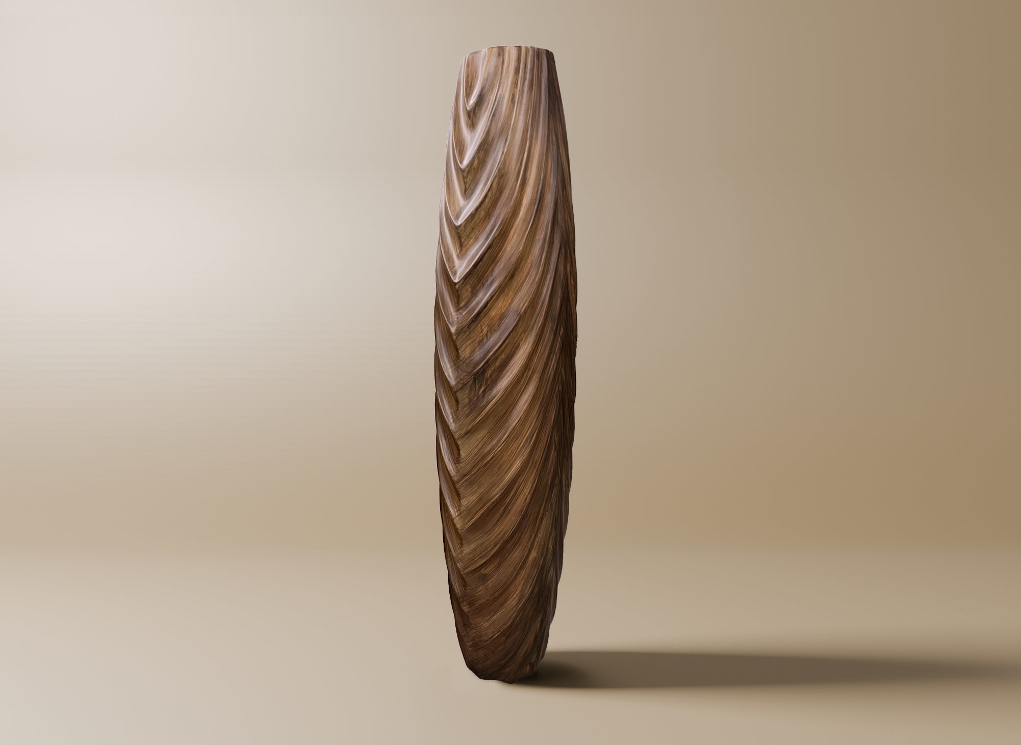 Jarrón XL de poliresina con efecto madera, 59 cm de alto, DERYA