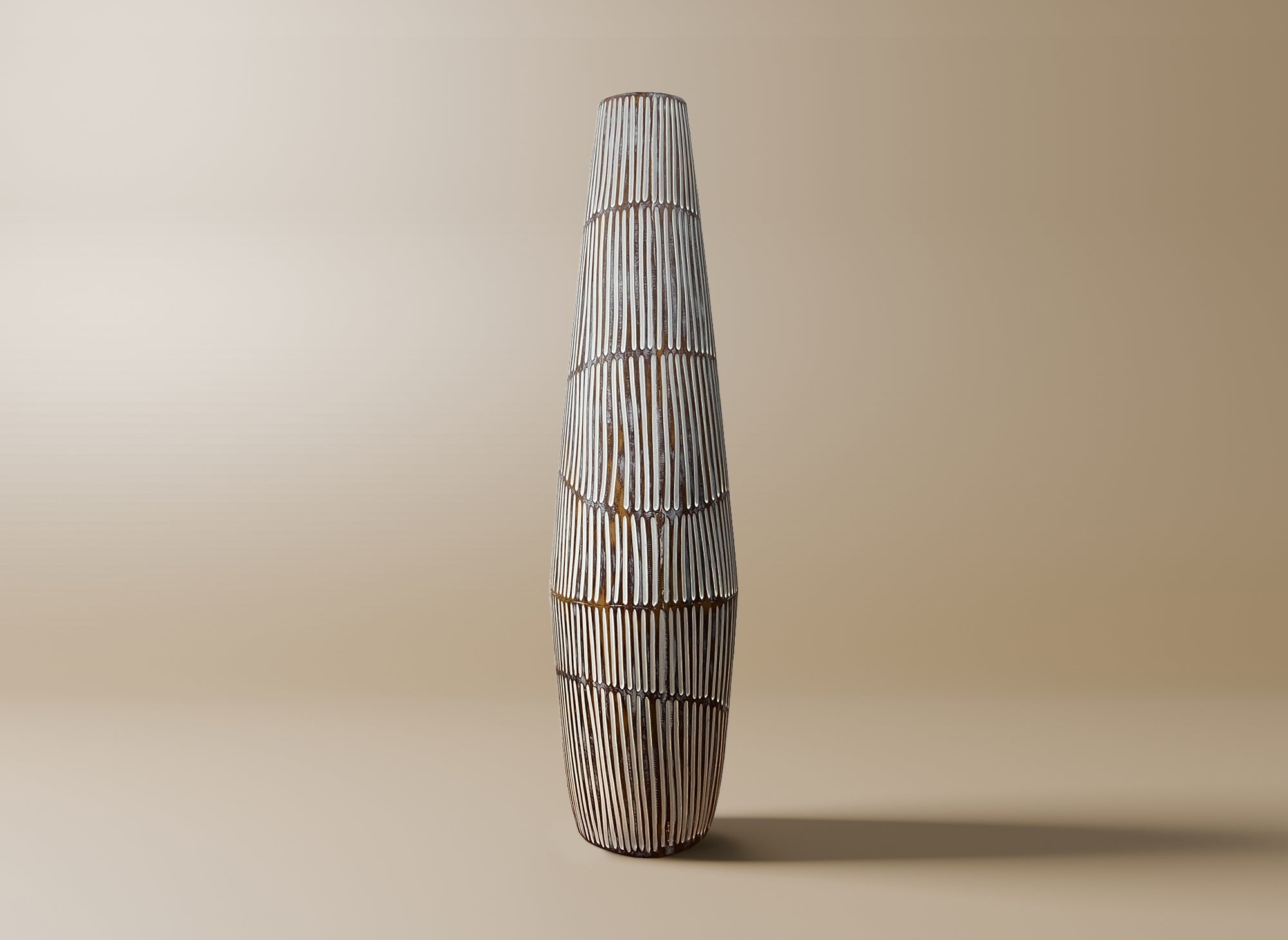 Jarrón XL de madera y poliresina blanca, 69 cm de alto, MAYA