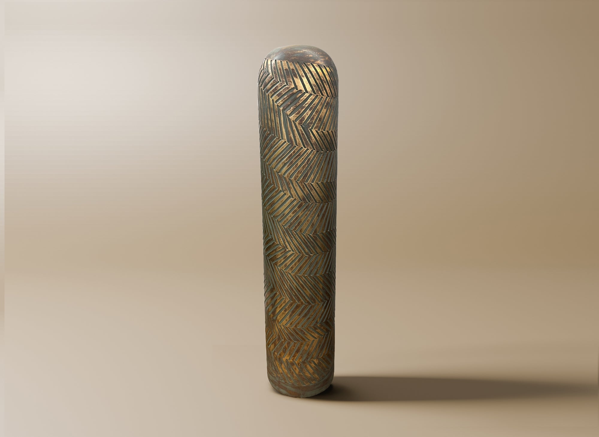 Jarrón XL de poliresina verde y dorada, 68 cm de alto, AMIRA