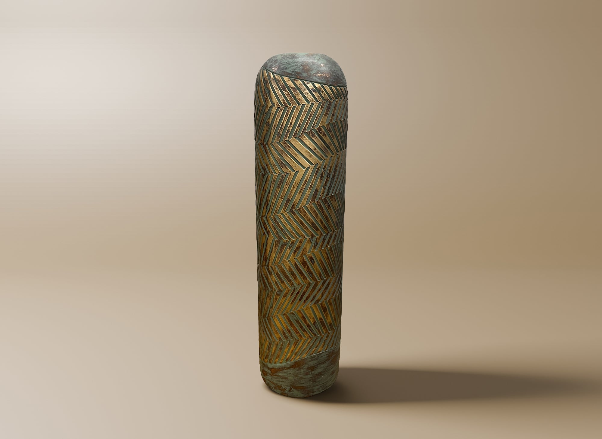 Jarrón XL de poliresina verde y dorada, 54 cm de alto, AMIRA