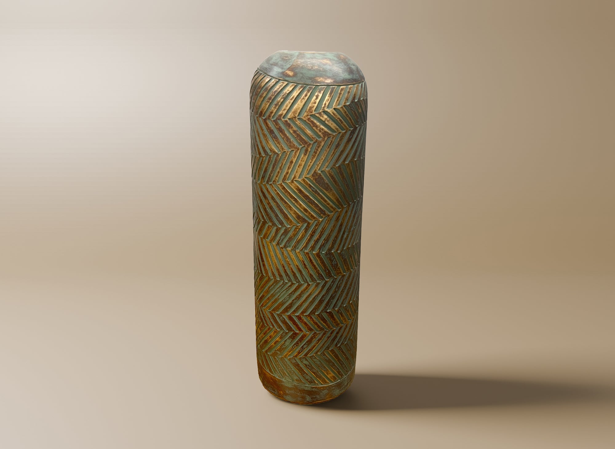 Jarrón XL de poliresina verde y dorada, 46 cm de alto, AMIRA