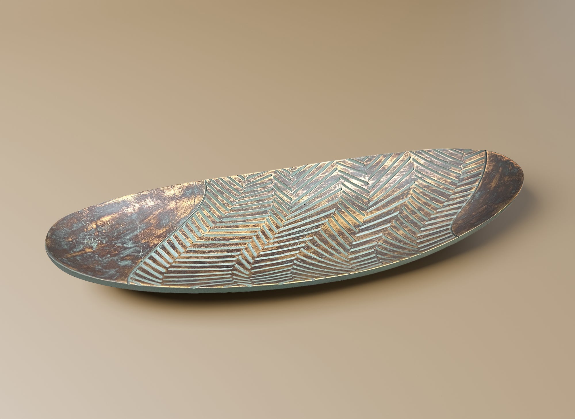 Bandeja ovalada de poliresina verde y dorada, 49 cm AMIRA