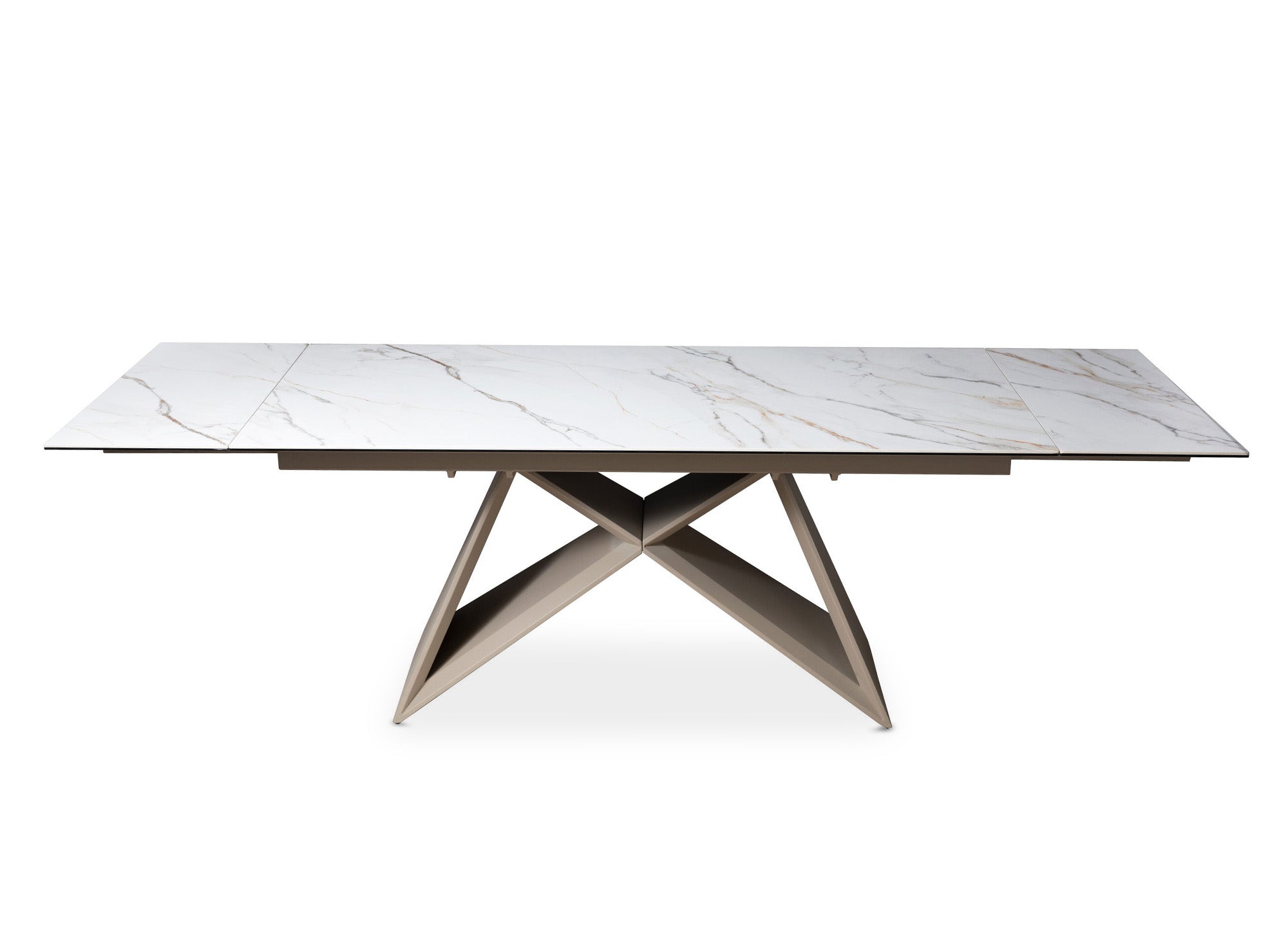 Mesa de comedor extensible GABRIEL en cerámica con efecto mármol blanco