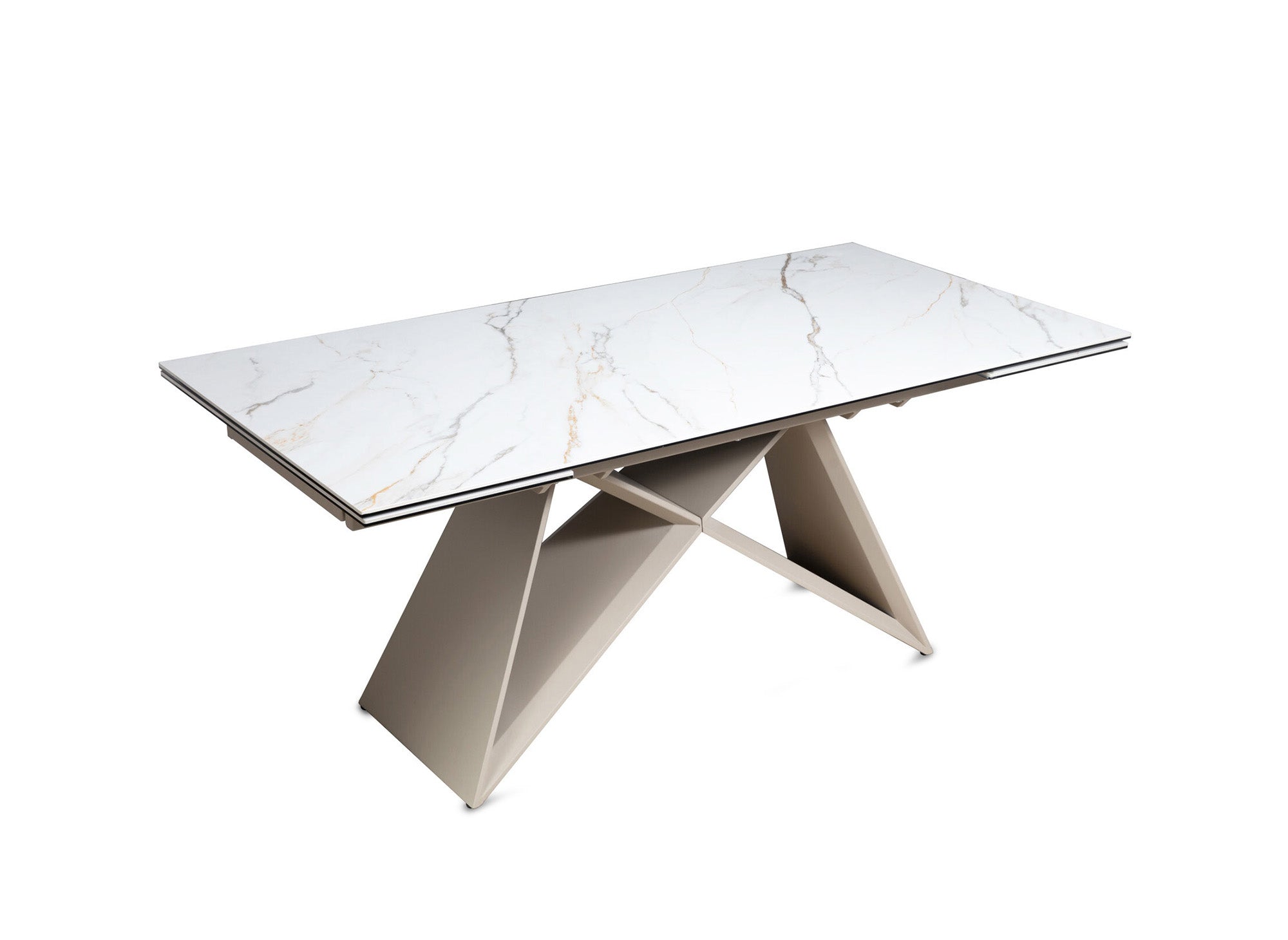 Mesa de comedor extensible GABRIEL en cerámica con efecto mármol blanco