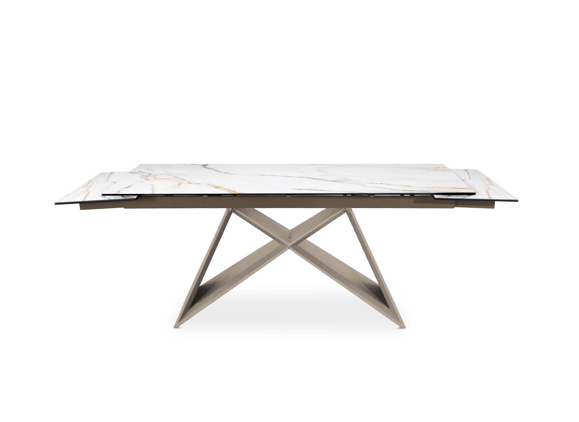 Mesa de comedor extensible GABRIEL en cerámica con efecto mármol blanco