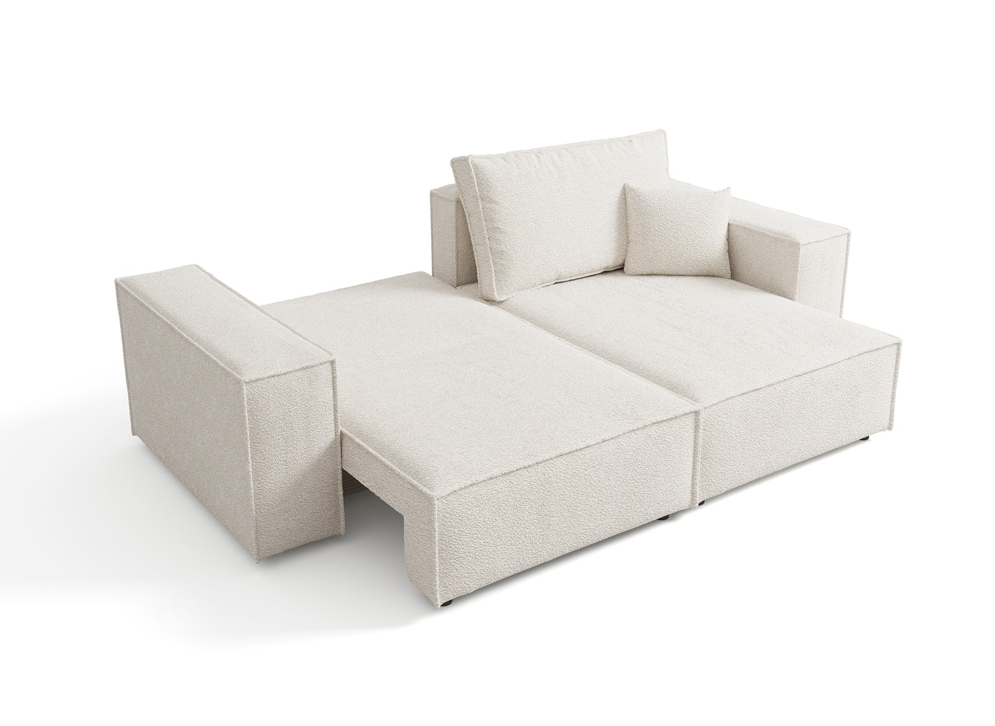 Sofá esquinero convertible y reversible con almacenaje en tejido bouclé beige JADE MINI