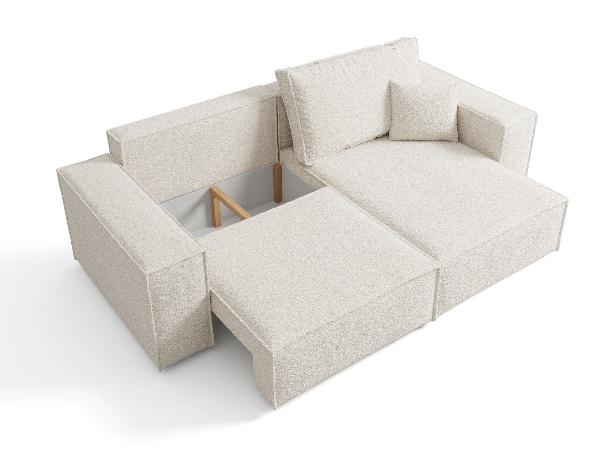 Sofá esquinero convertible y reversible con almacenaje en tejido bouclé beige JADE MINI