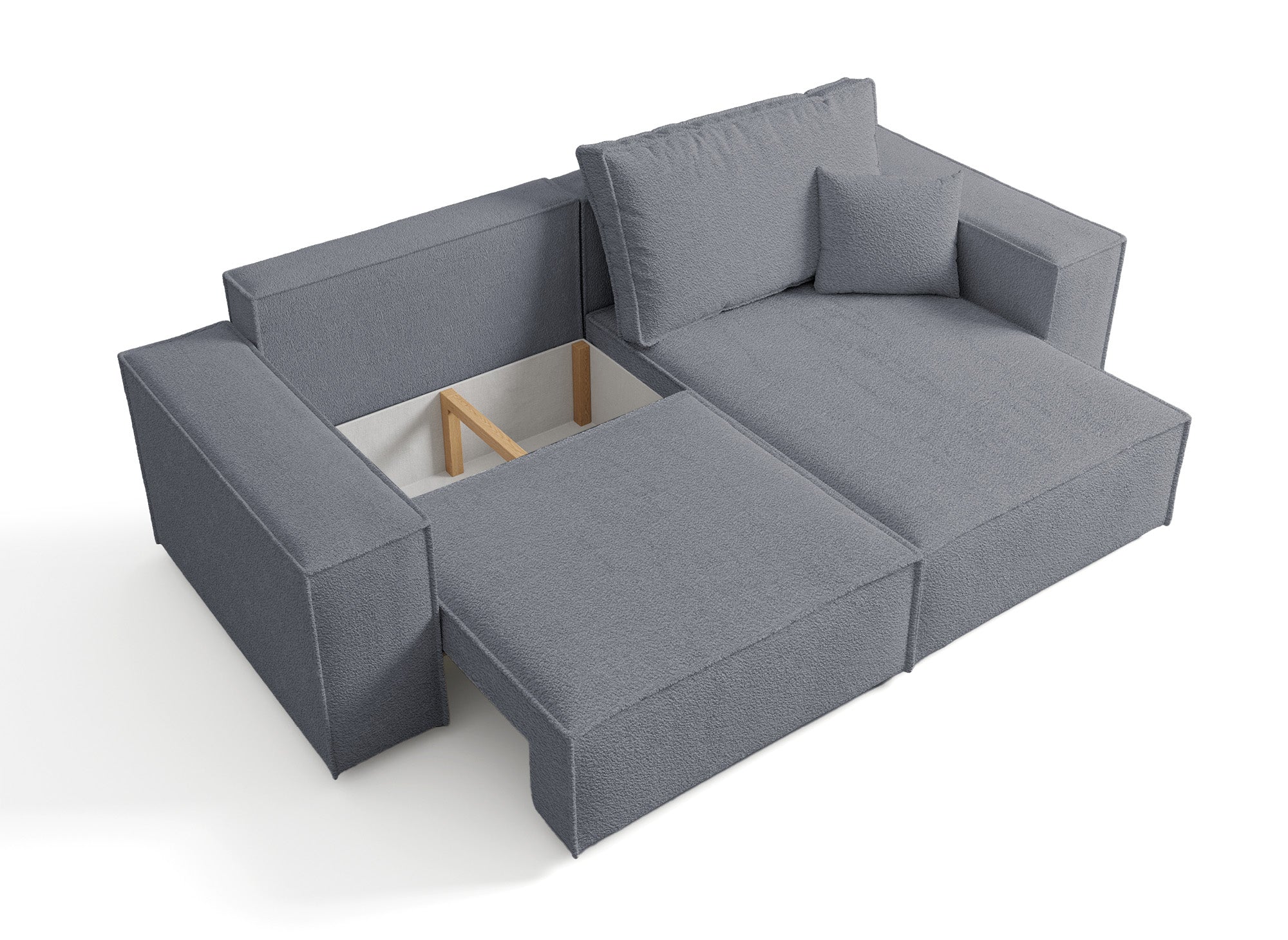 Sofá esquinero convertible y reversible con almacenaje en tejido bouclé gris antracita JADE MINI