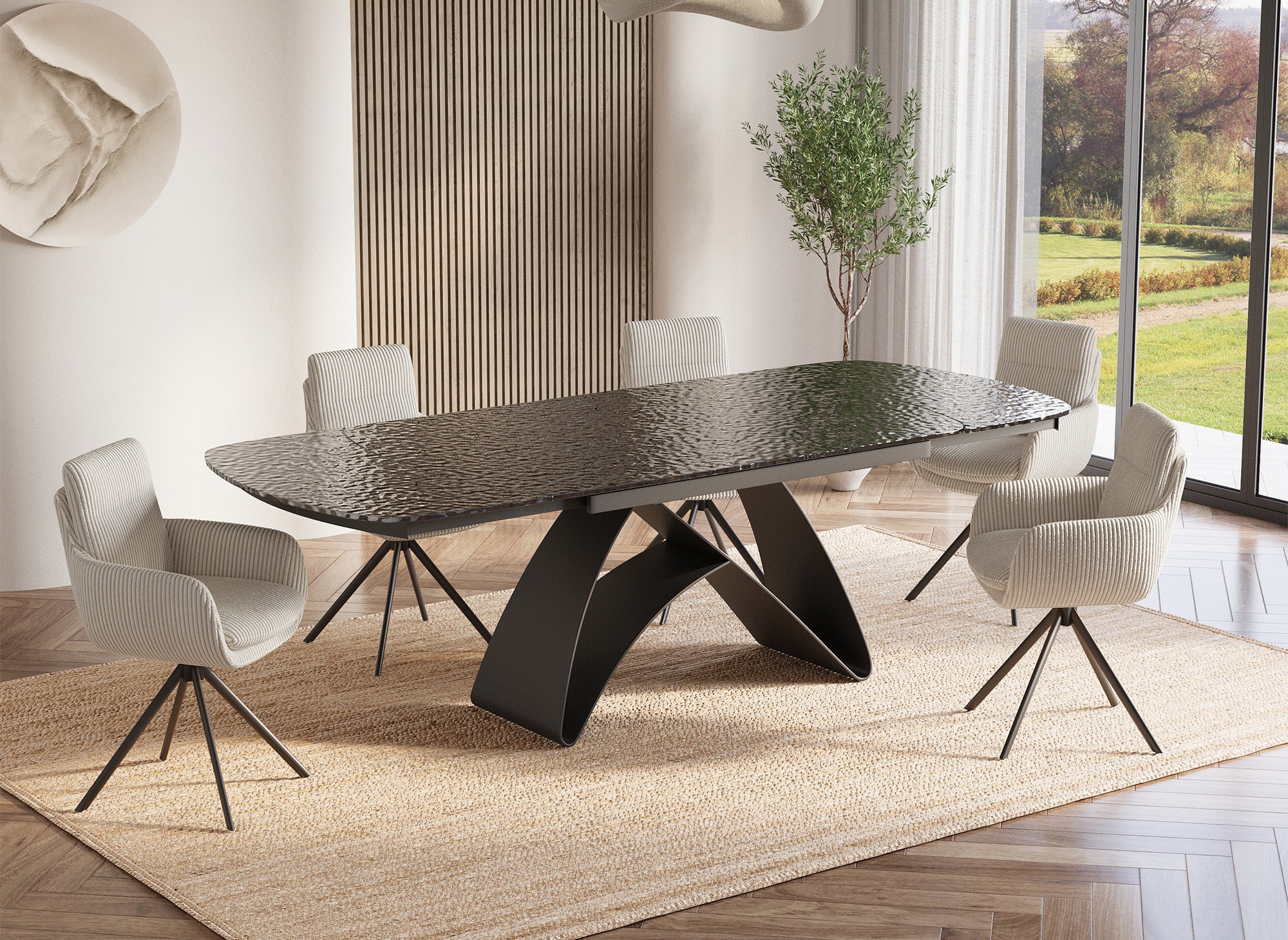 Mesa de comedor extensible de cristal templado negro para 6-10 personas PARIS