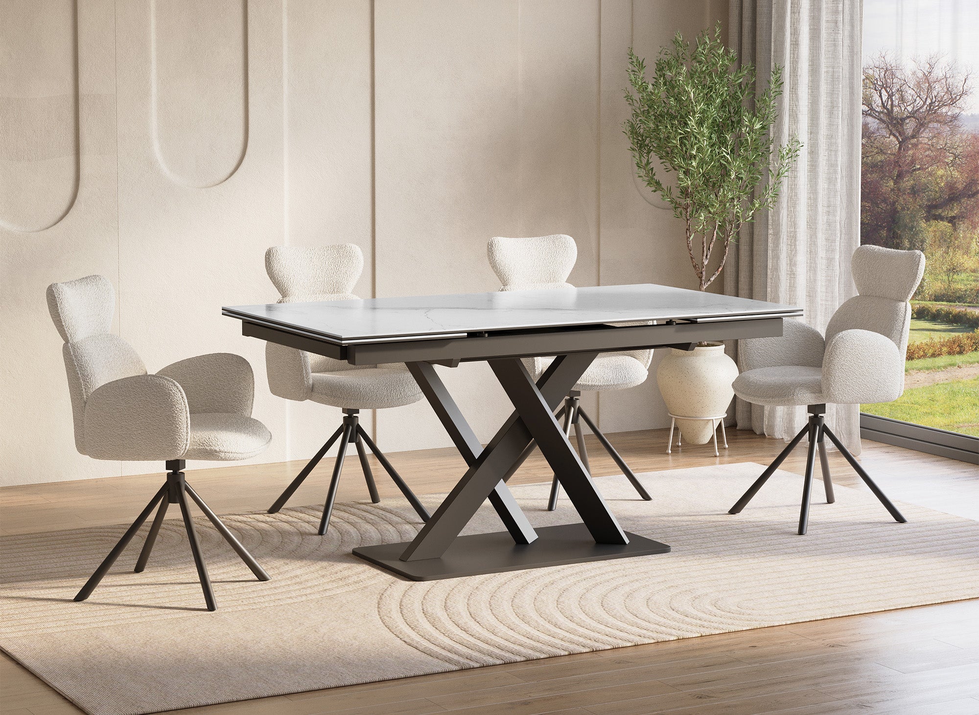 Mesa de comedor extensible ELEGANCE de cerámica blanca para 6-10 personas