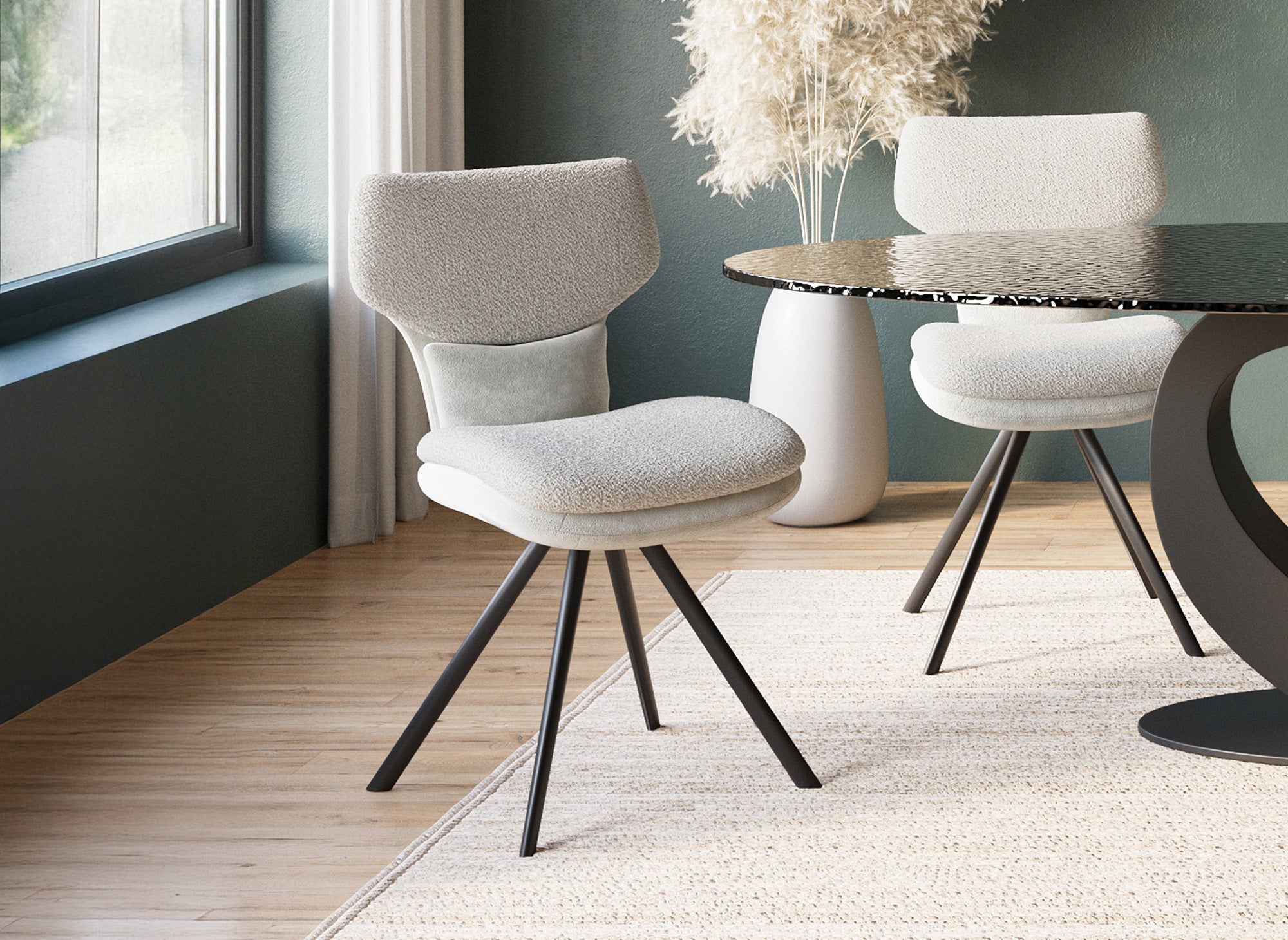 Conjunto de 2 sillas de diseño MILIA en tejido bouclé beige