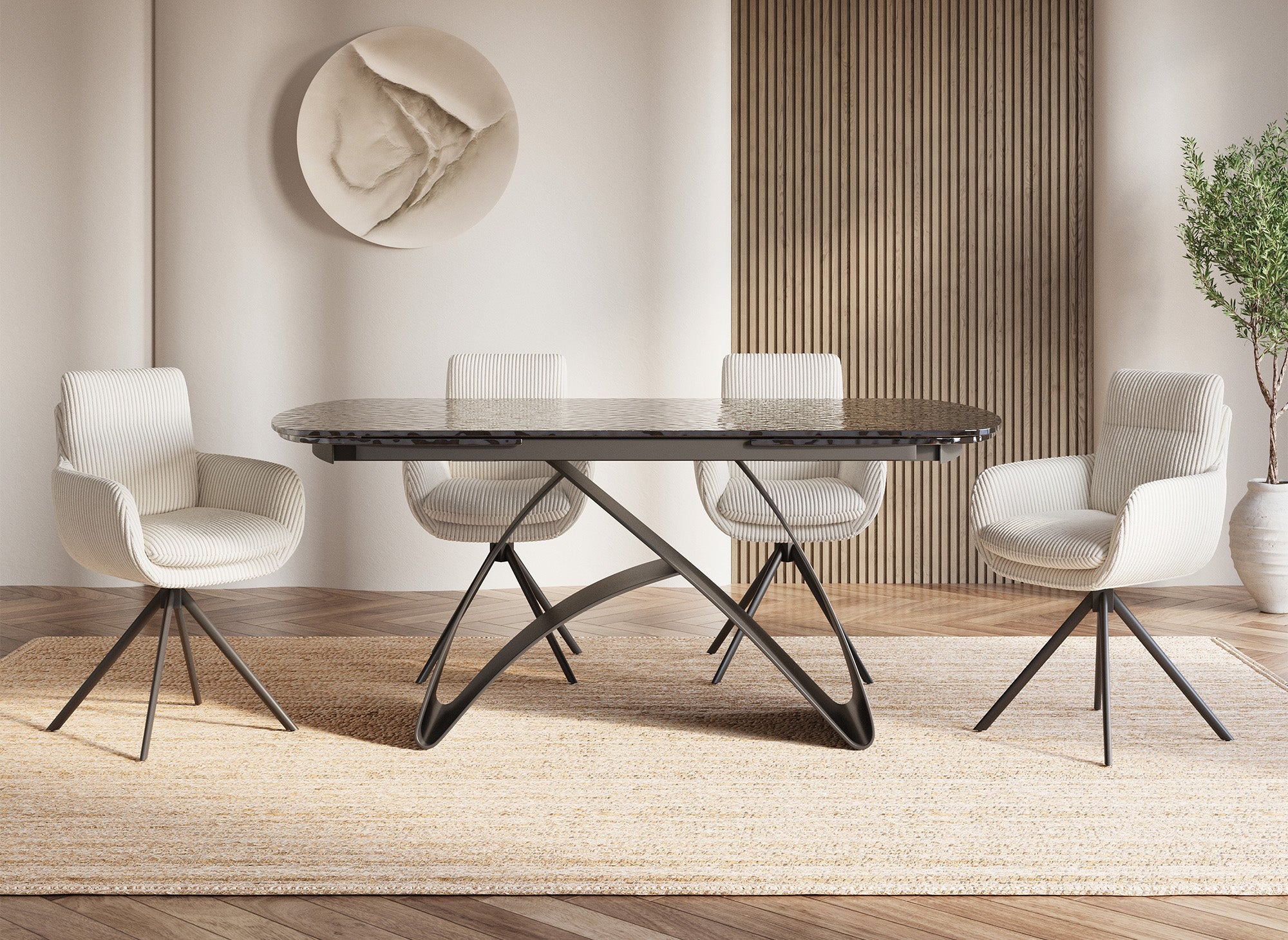 Mesa de comedor extensible de cristal templado negro para 6-10 personas PARIS