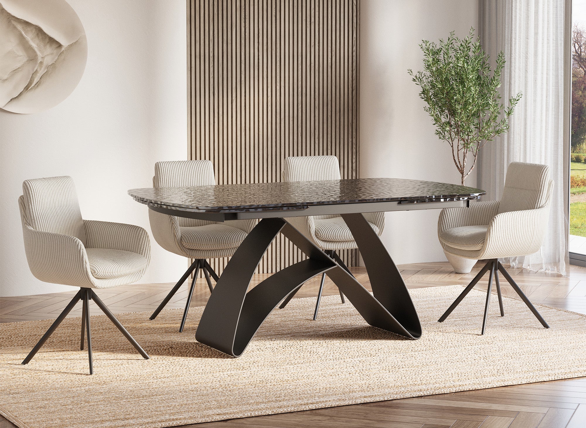 Mesa de comedor extensible de cristal templado negro para 6-10 personas PARIS