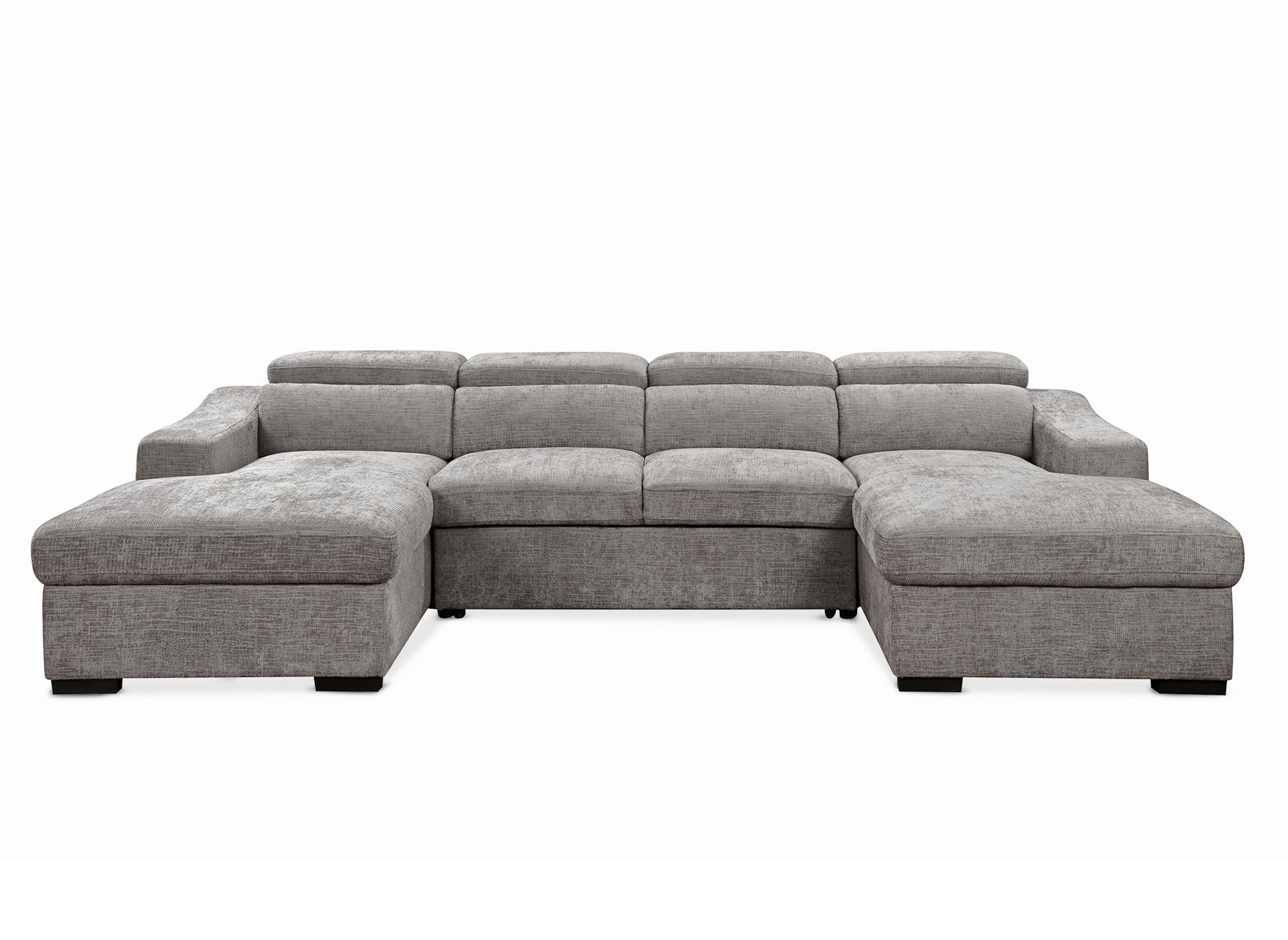 Sofá cama panorámico convertible VELORA con 2 compartimentos de almacenamiento en terciopelo gris jaspeado