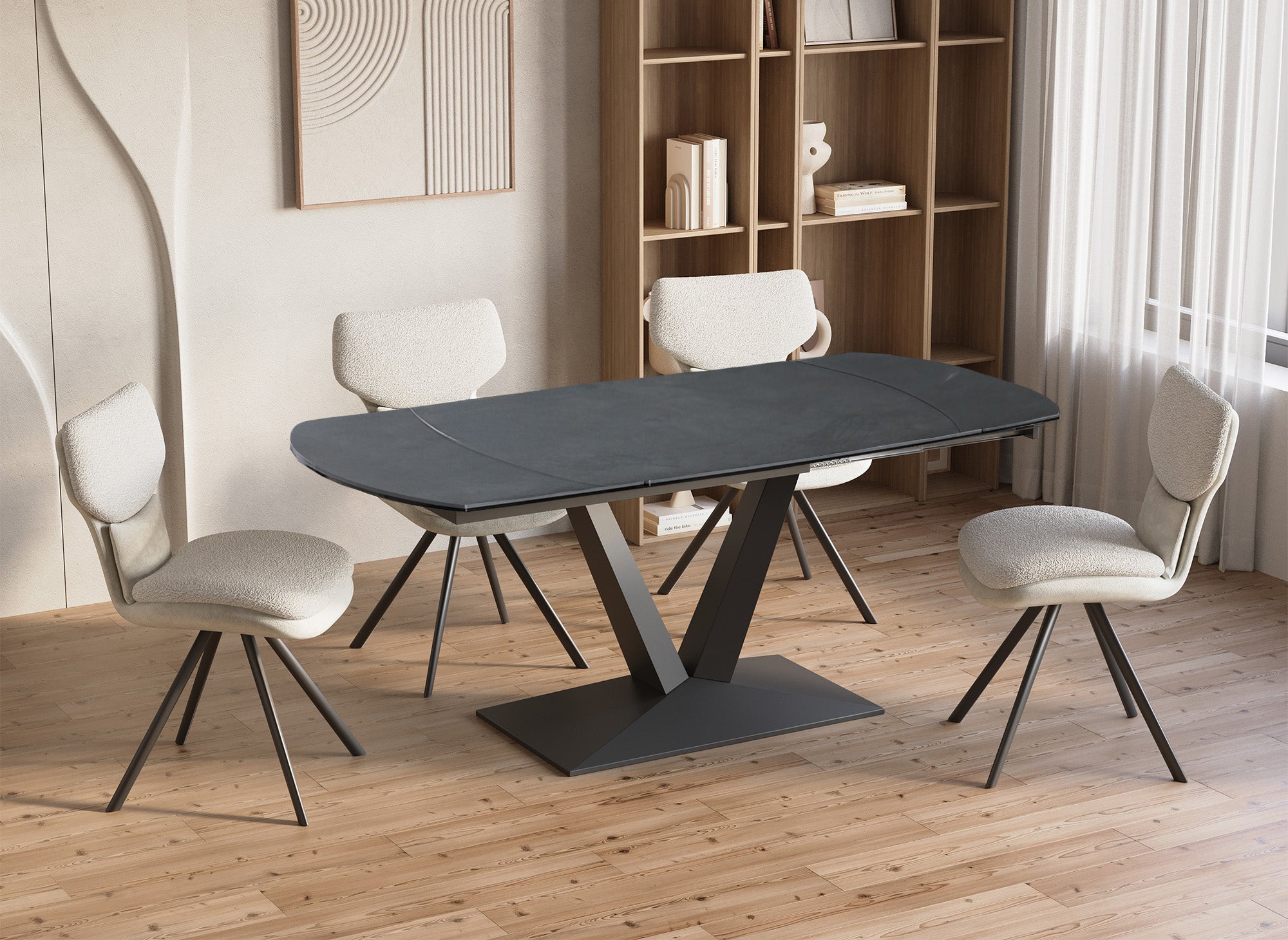 Mesa de comedor extensible ELIAD de cerámica negra para 6-8 personas