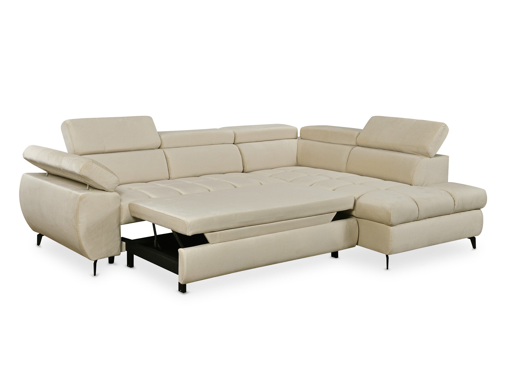 Sofá esquinero convertible acolchado LUCIANO con almacenaje en terciopelo beige - Esquinero derecho