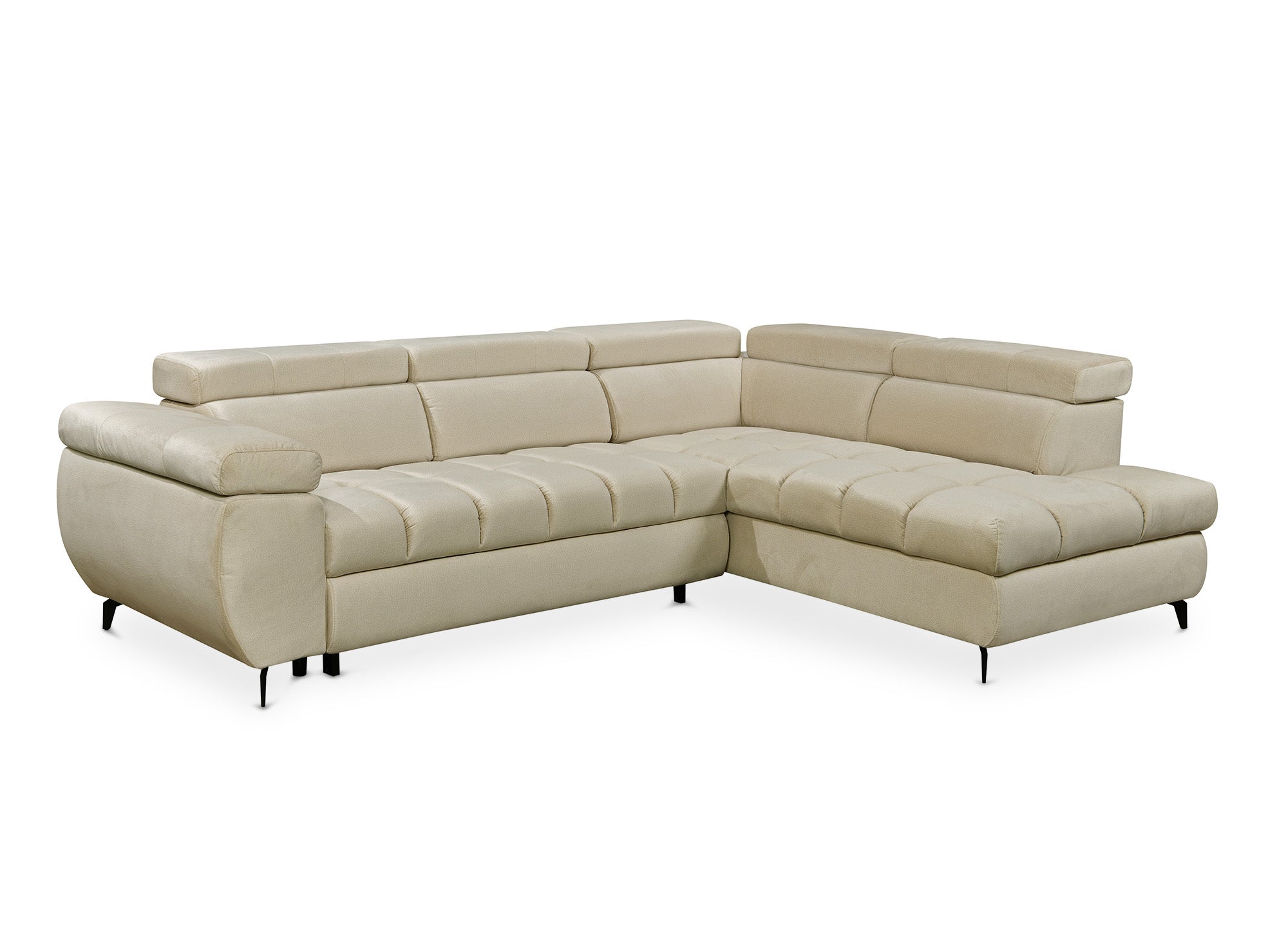 Sofá esquinero convertible acolchado LUCIANO con almacenaje en terciopelo beige - Esquinero derecho