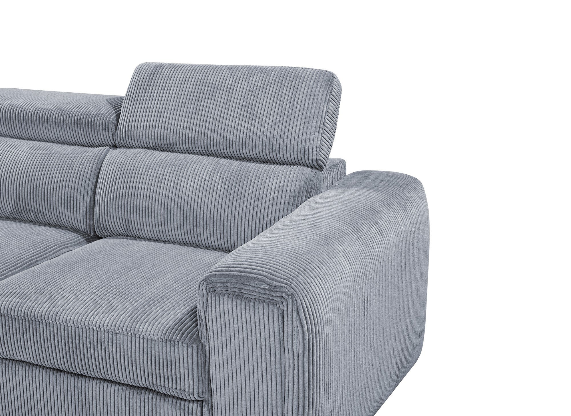 Sofá cama esquinero ZENOVA con almacenaje en pana gris gruesa - Esquina izquierda