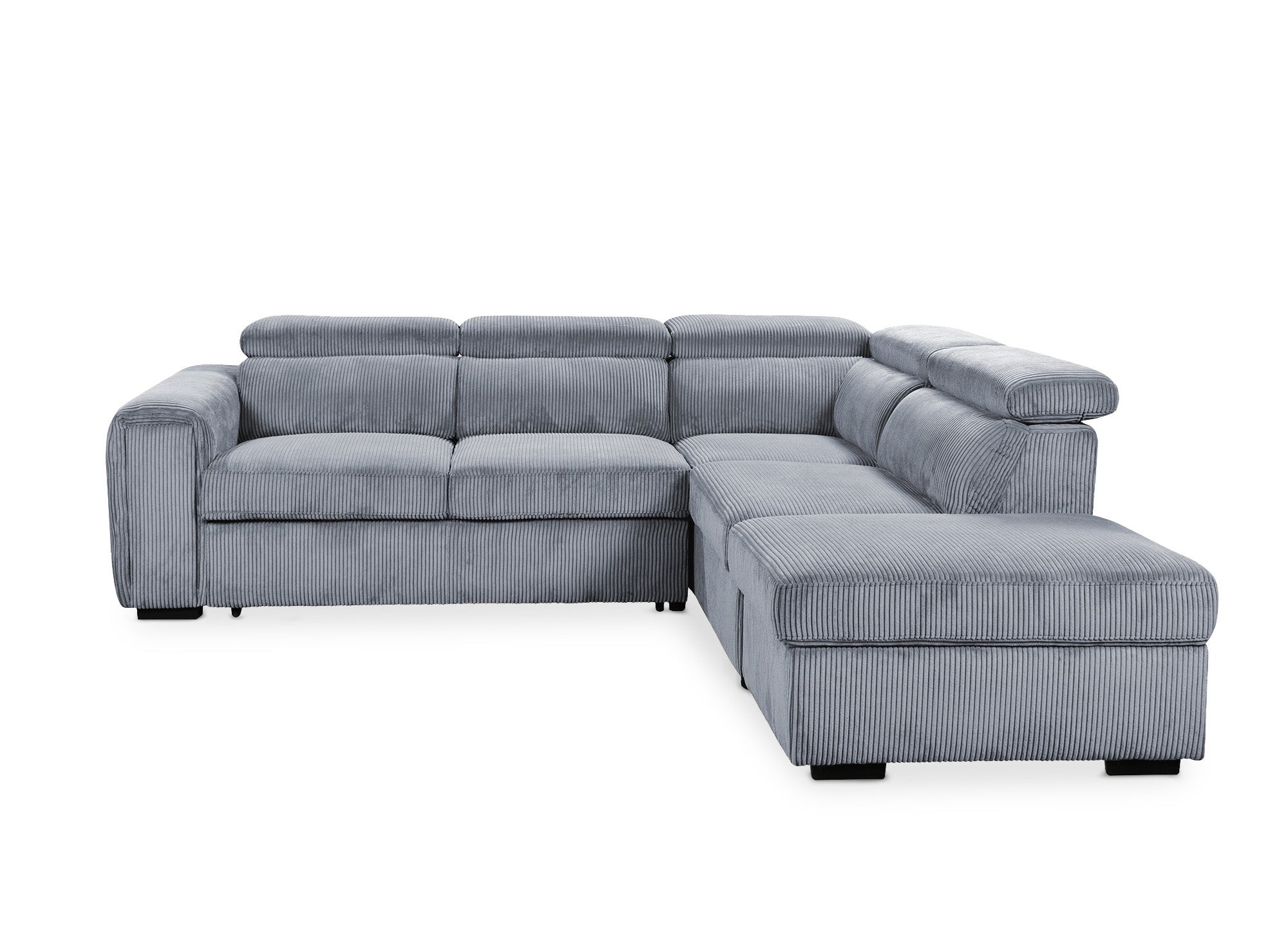Sofá cama esquinero ZENOVA con almacenaje en pana gris gruesa - Esquina derecha
