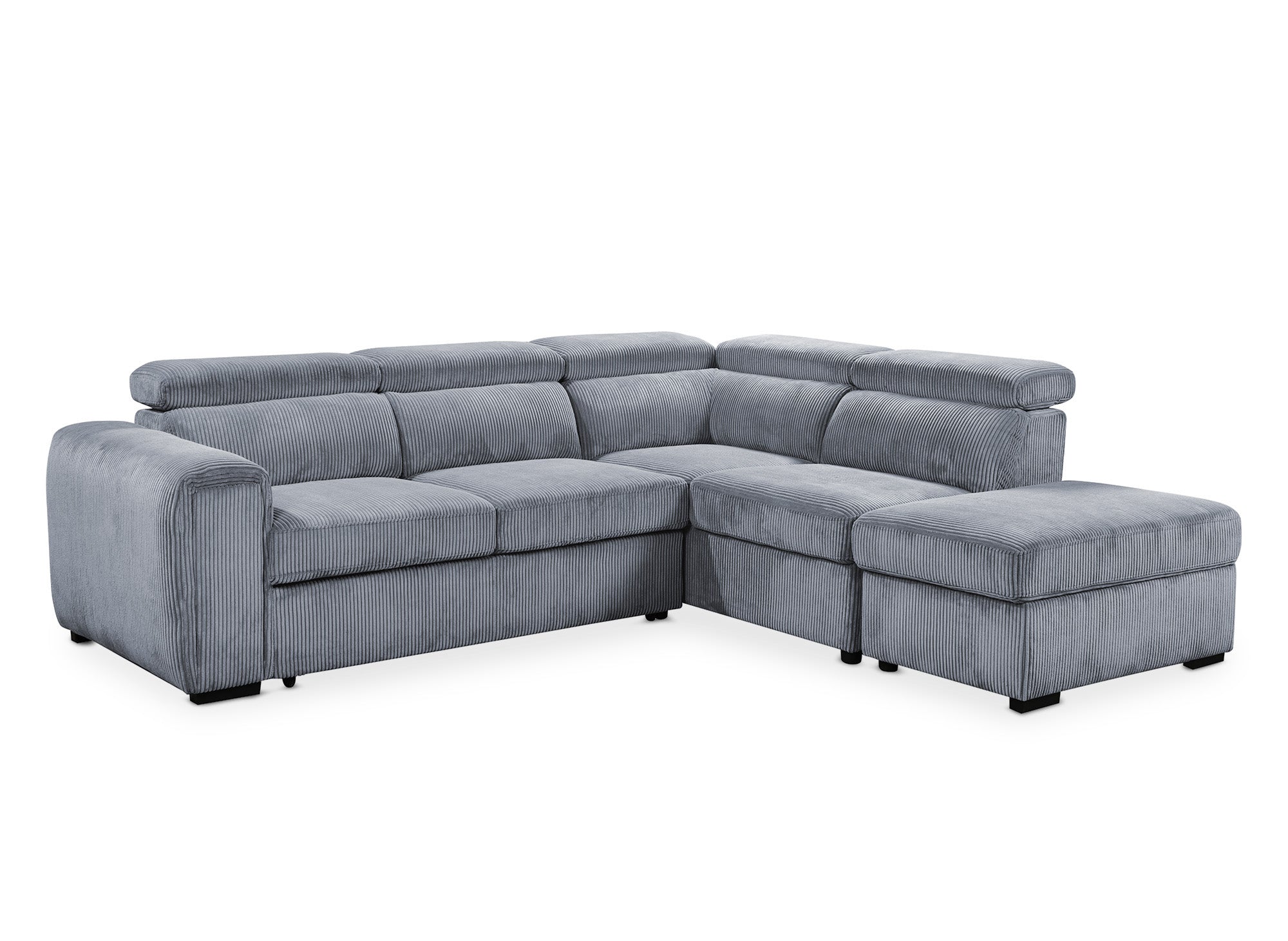 Sofá cama esquinero ZENOVA con almacenaje en pana gris gruesa - Esquina derecha