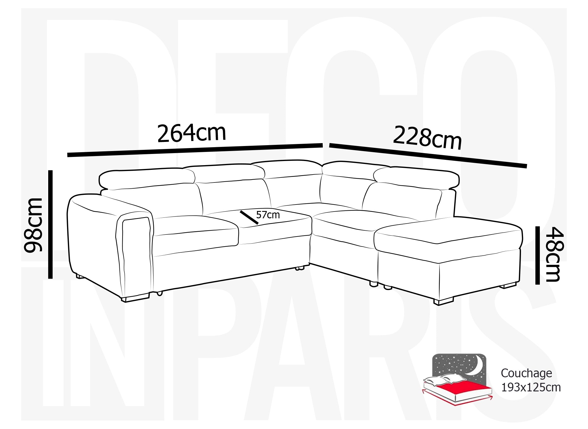 Sofá cama esquinero ZENOVA con almacenaje en pana gruesa color beige - Esquina derecha