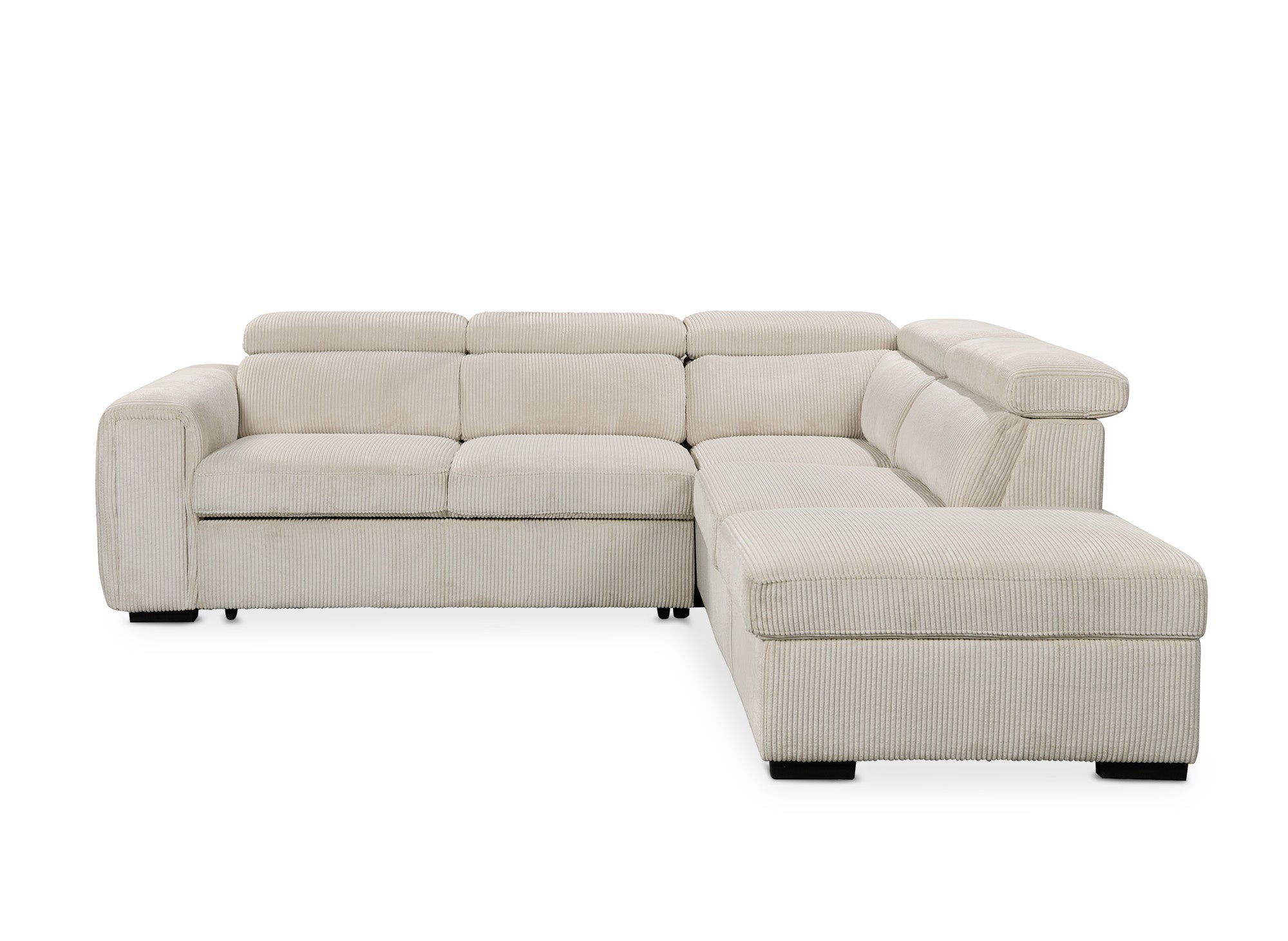 Sofá cama esquinero ZENOVA con almacenaje en pana gruesa color beige - Esquina derecha