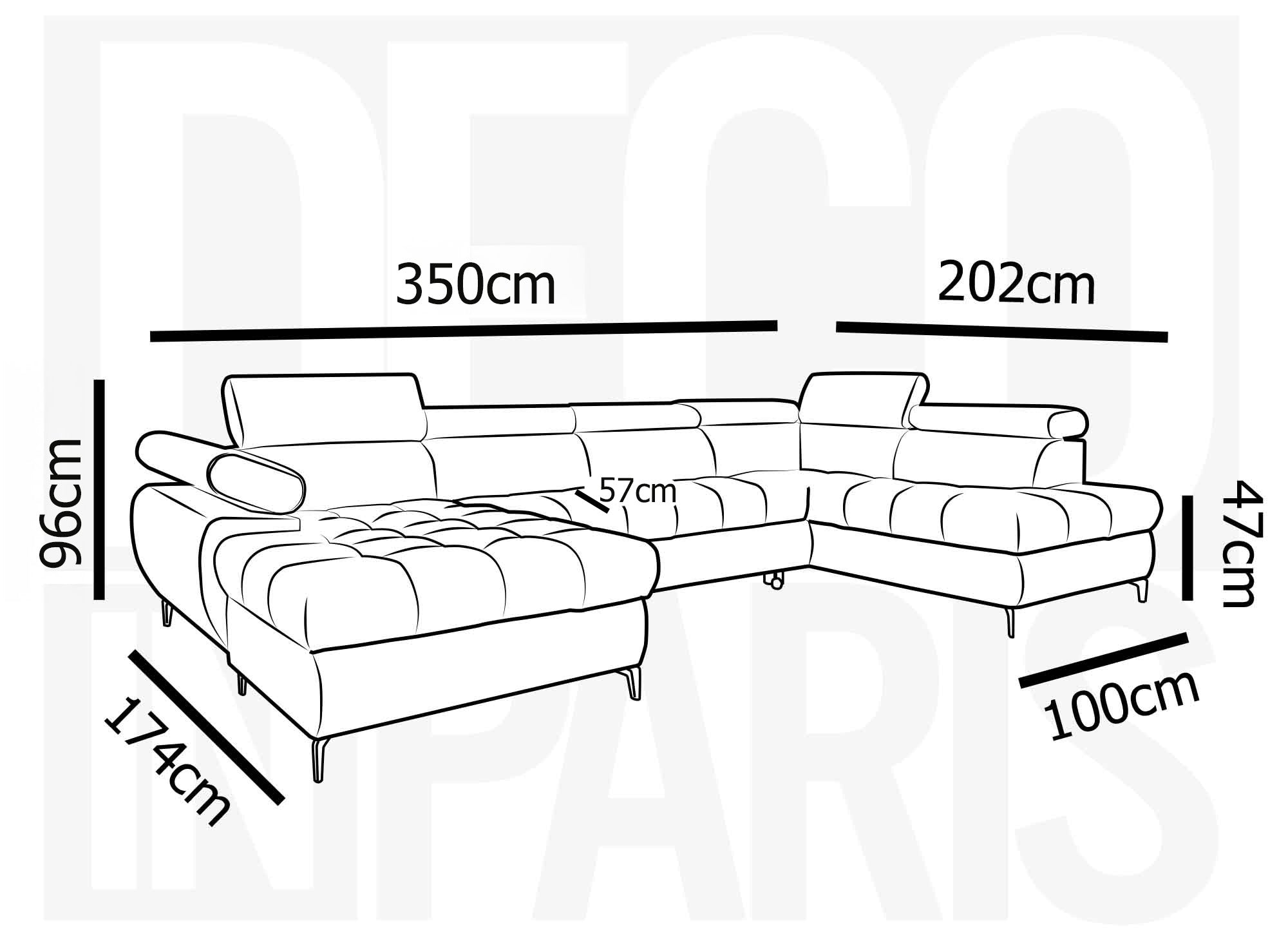 Sofá panorámico convertible LUCIANO acolchado con almacenaje en terciopelo gris - Esquina izquierda