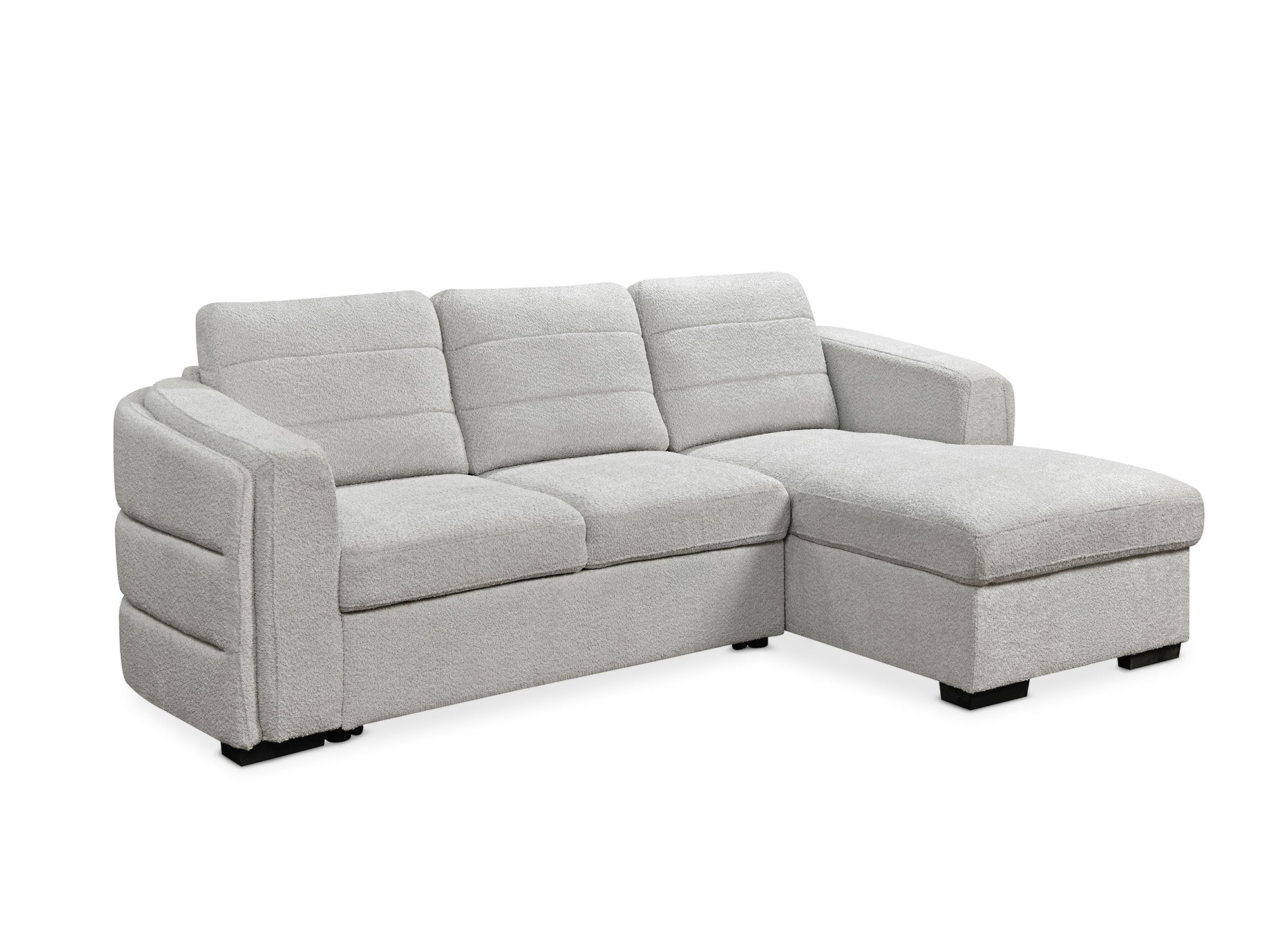 Sofá cama esquinero CALANDRA con almacenaje en tejido bouclé gris claro - Esquina derecha