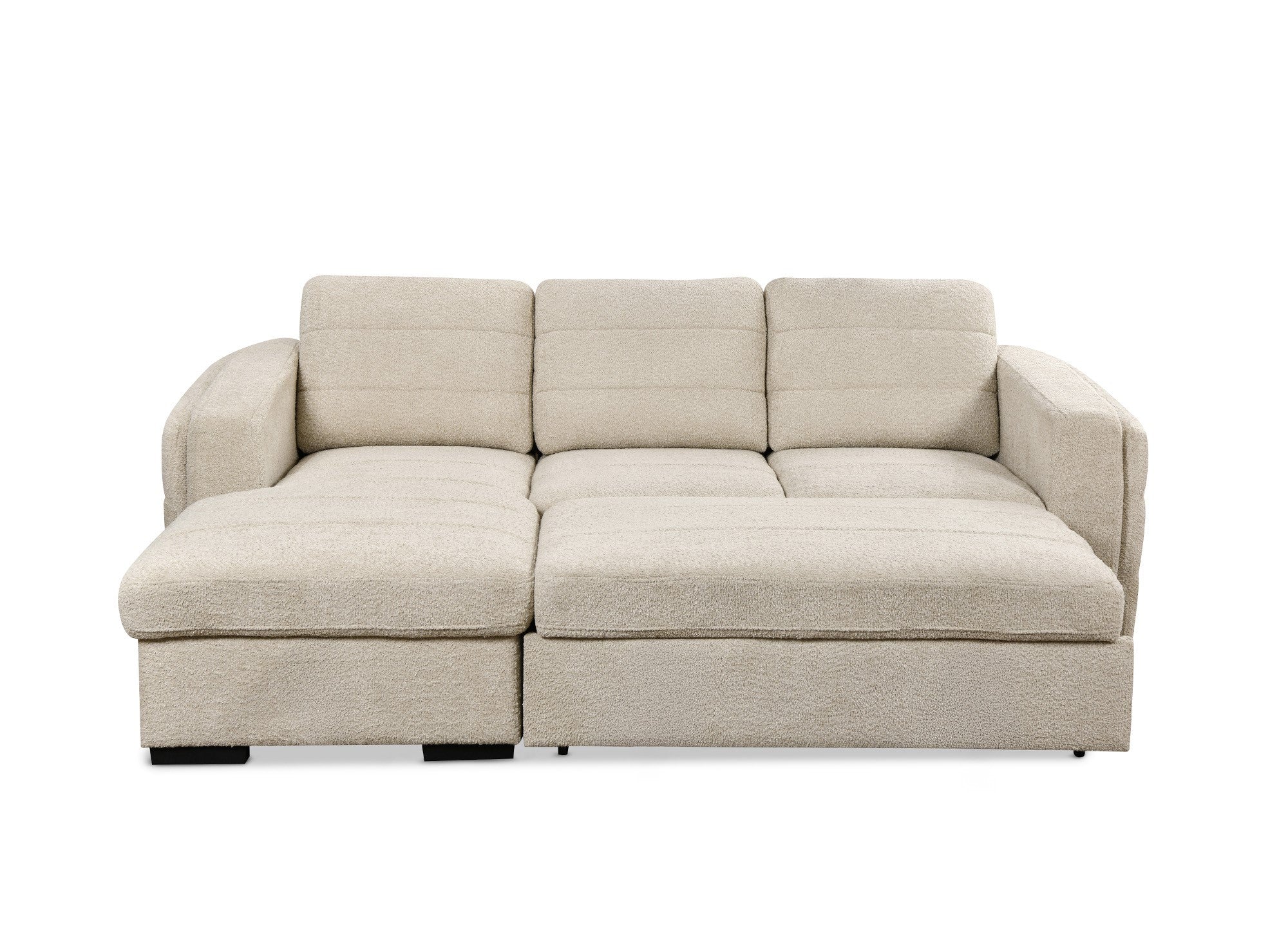 Sofá cama esquinero CALANDRA con almacenaje en tela bouclé beige - Esquina izquierda