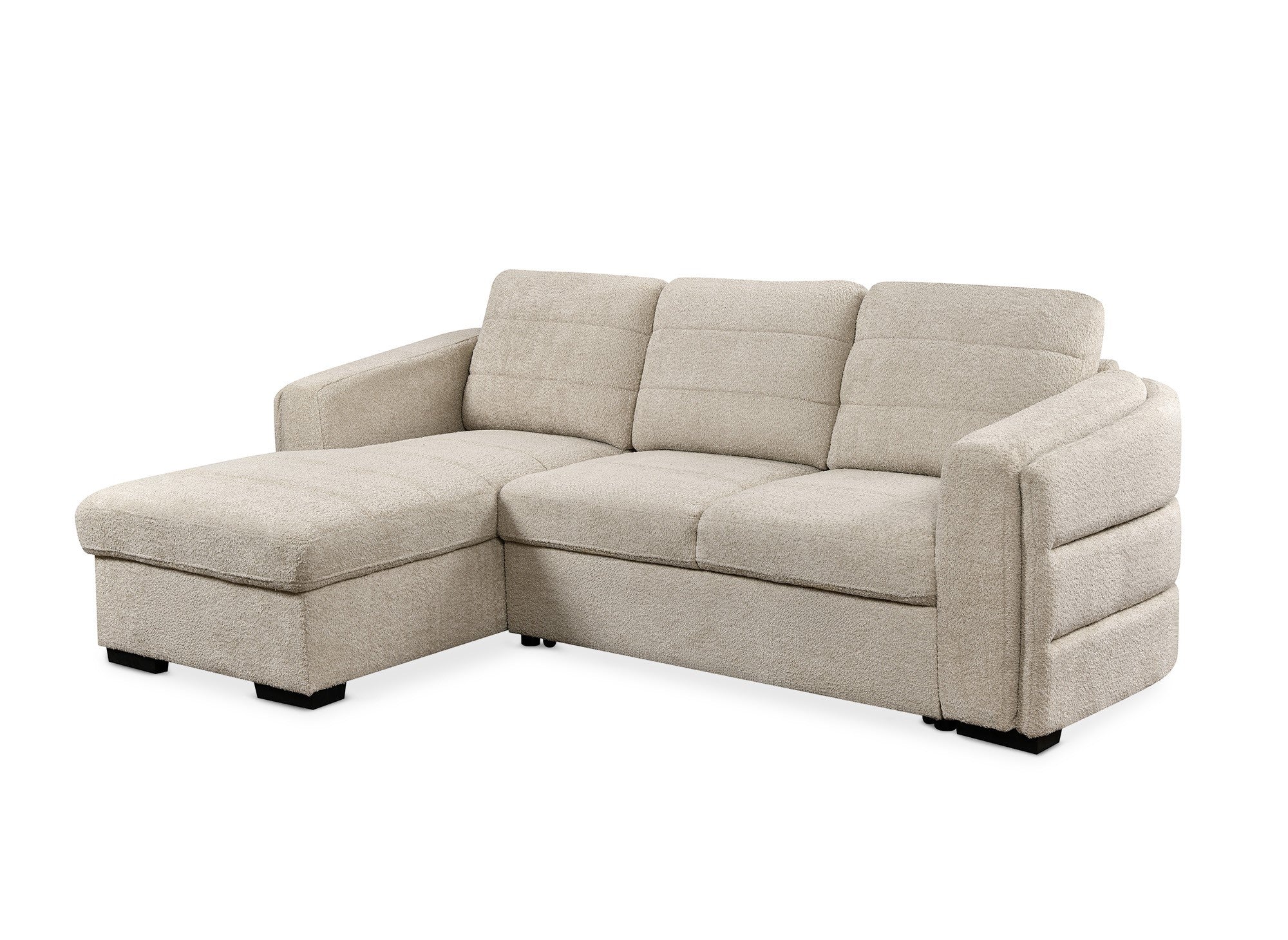 Sofá cama esquinero CALANDRA con almacenaje en tela bouclé beige - Esquina izquierda