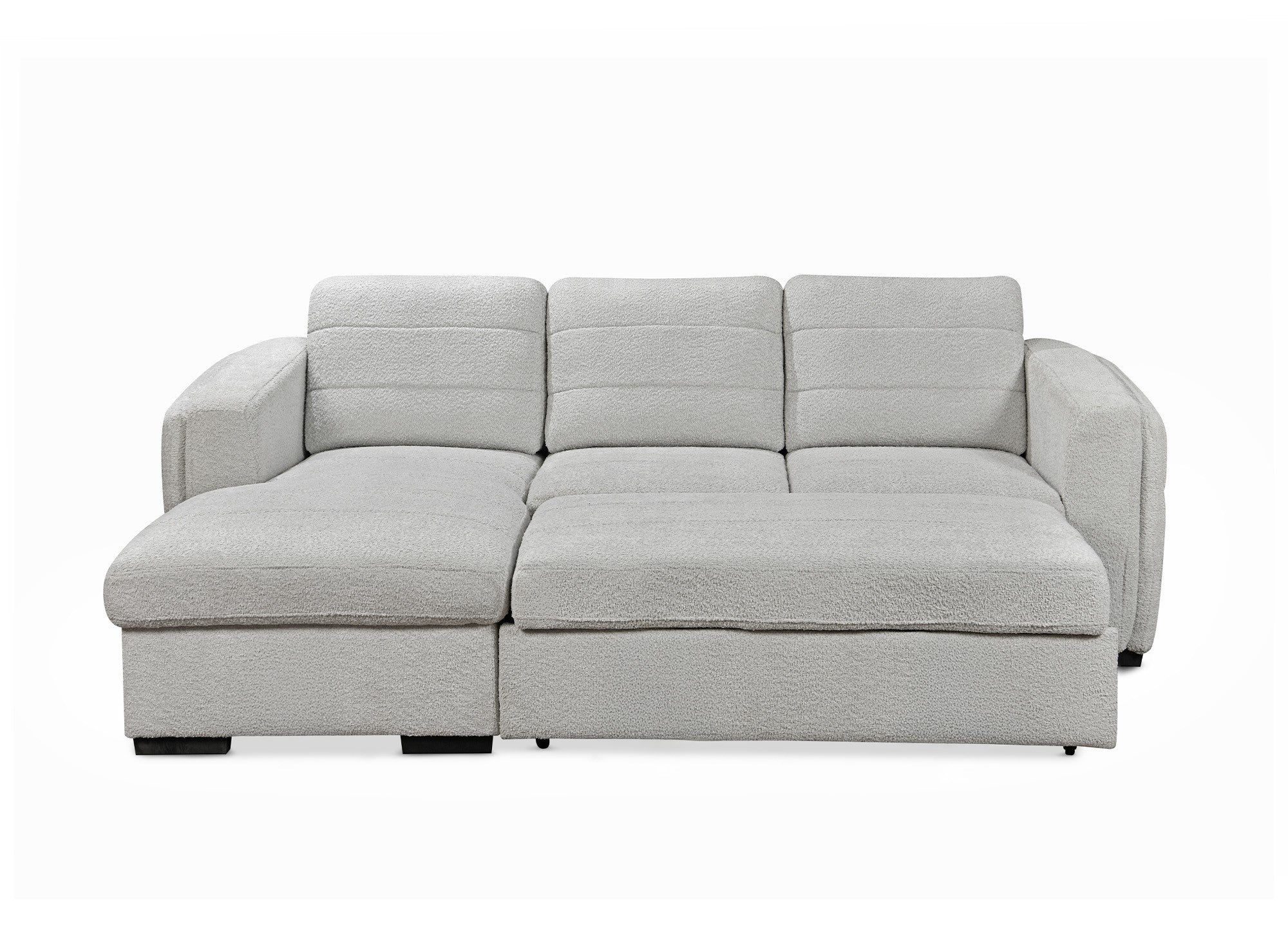 Sofá cama esquinero CALANDRA con almacenaje en tejido bouclé gris claro - Esquina izquierda