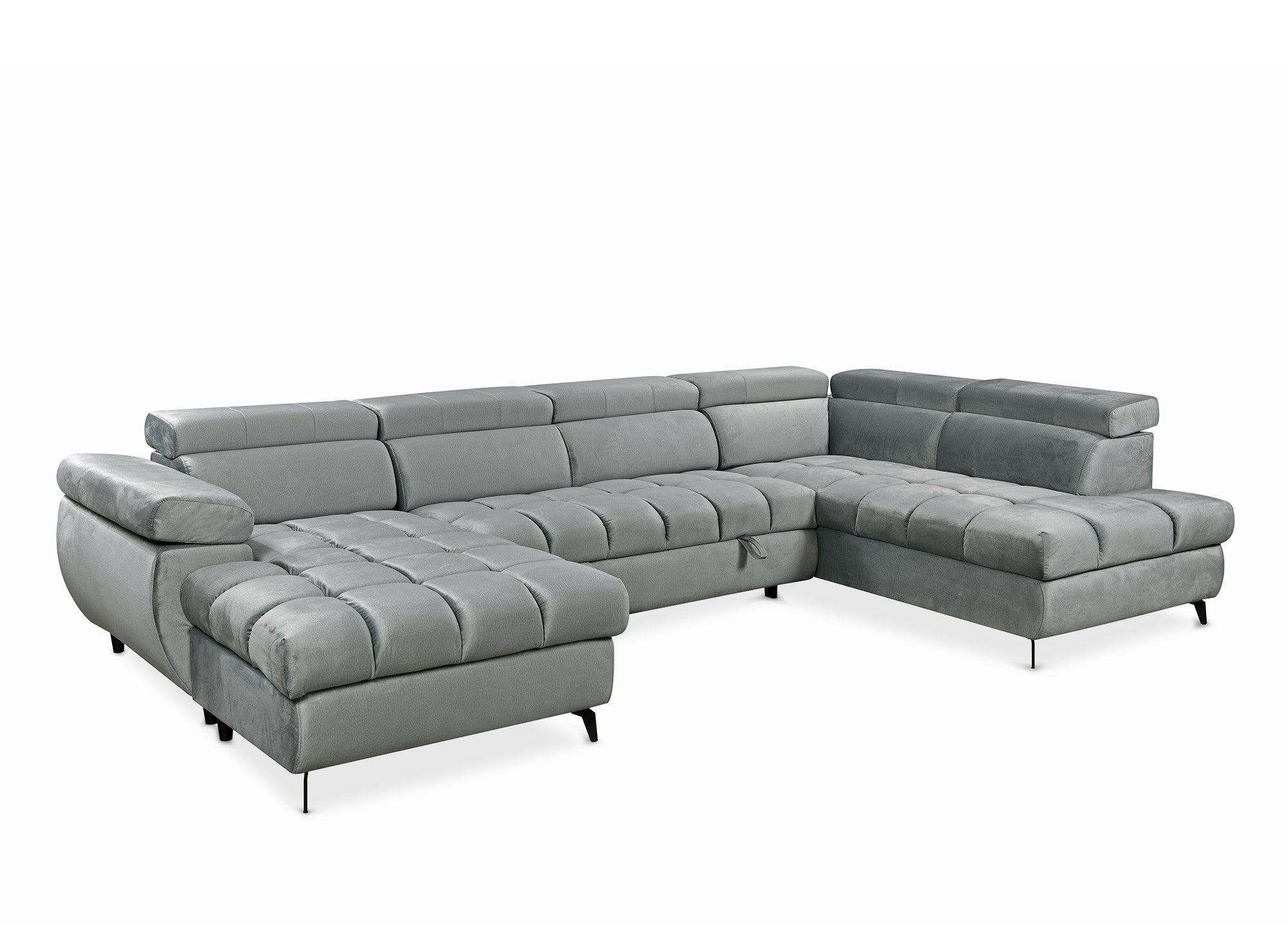 Sofá panorámico convertible LUCIANO acolchado con almacenaje en terciopelo gris - Esquina izquierda