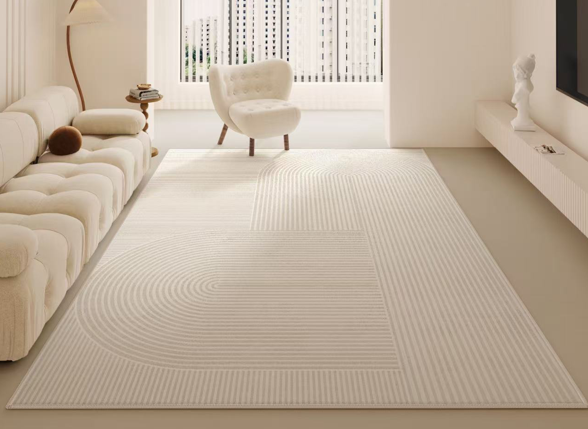 Alfombra rectangular LUANE color beige con estampado abstracto, 160 x 230 cm