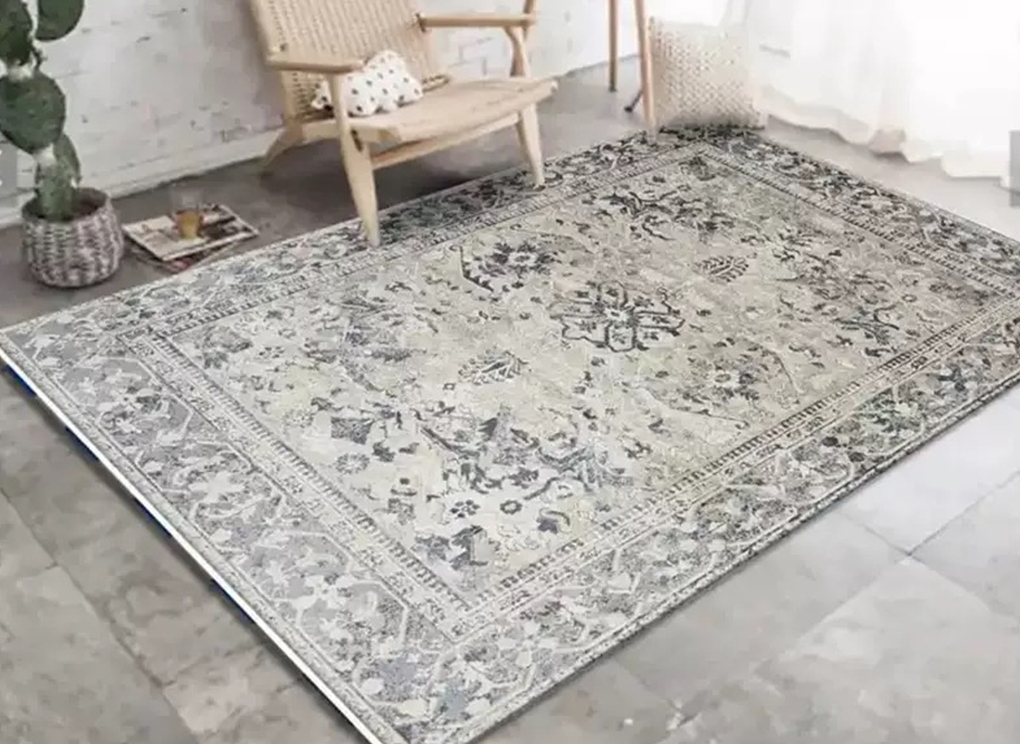 Alfombra rectangular de estilo oriental, gris y blanca, 160x230 cm, SULTAN