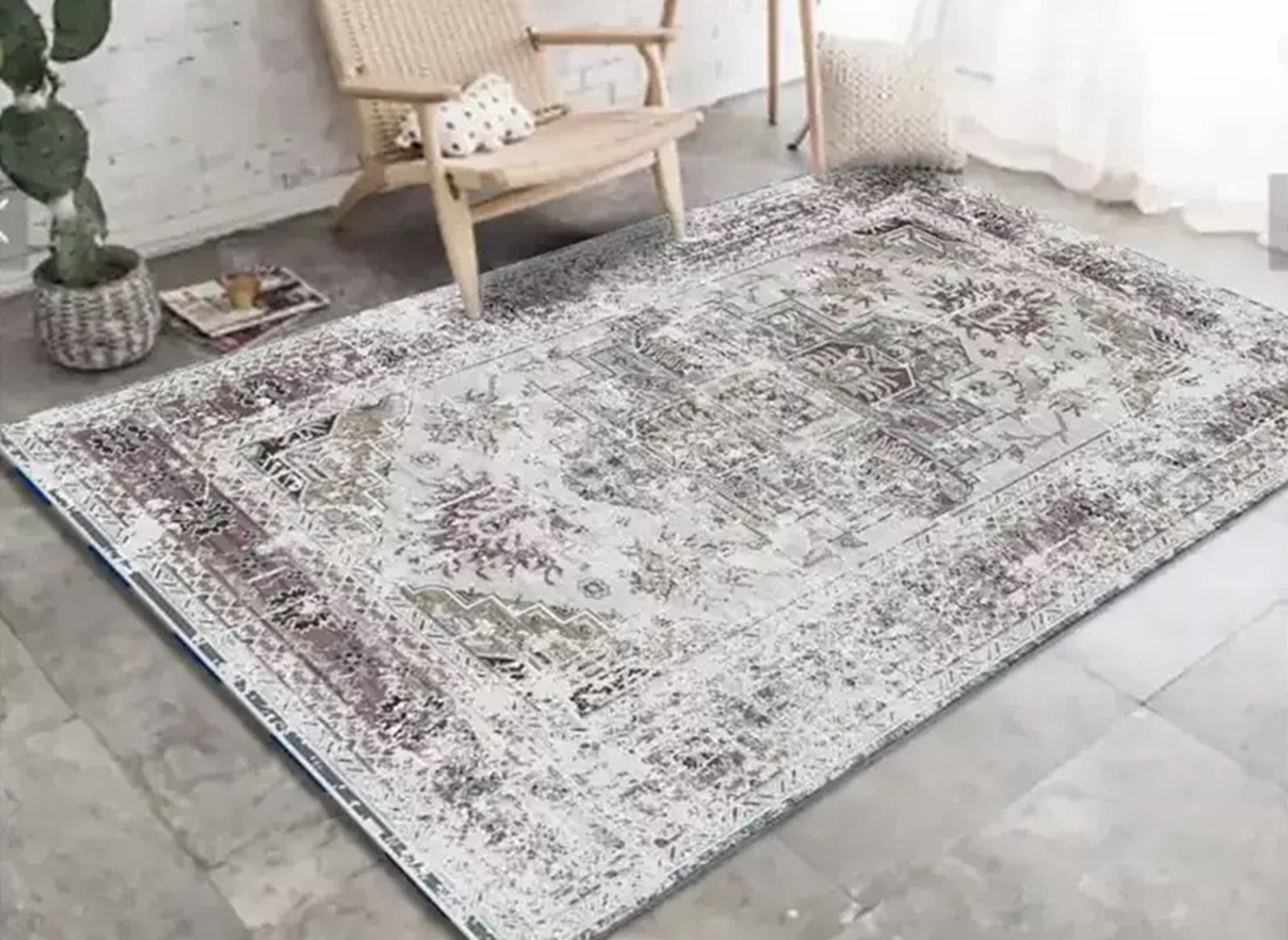 Alfombra rectangular, estilo oriental, gris y blanca, 160x230 cm, RAJAH
