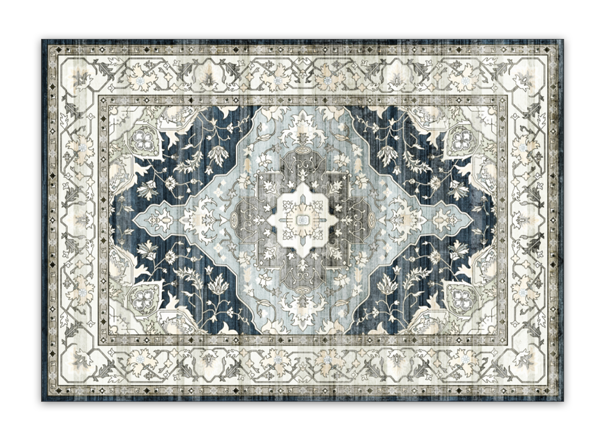 Alfombra rectangular de estilo oriental, azul y blanca, 160x230 cm, JASMINE