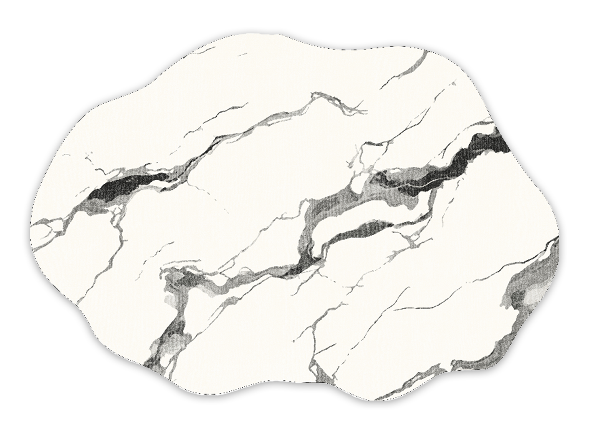 Alfombra de forma orgánica con estampado de mármol blanco y negro en tejido efecto cachemir, 160x230 cm, ZAEL