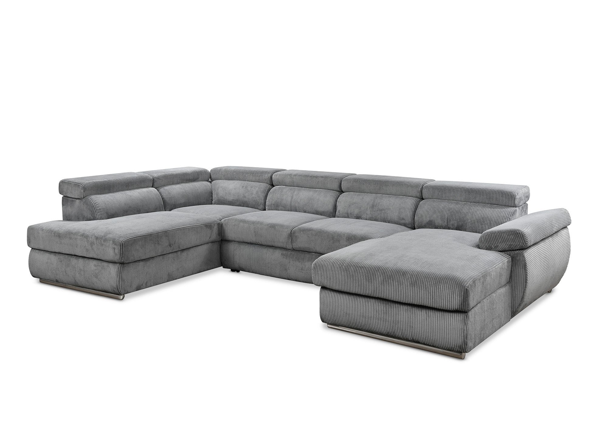 Sofá cama panorámico convertible MARIANO con almacenaje en pana gris gruesa - Esquina derecha