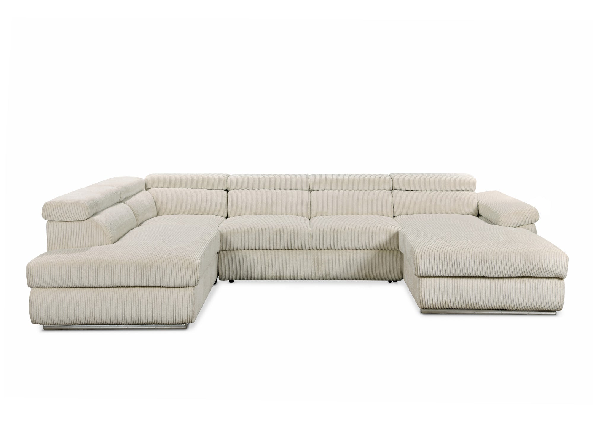 Sofá cama panorámico convertible MARIANO con almacenaje en pana gruesa color beige - Esquina derecha