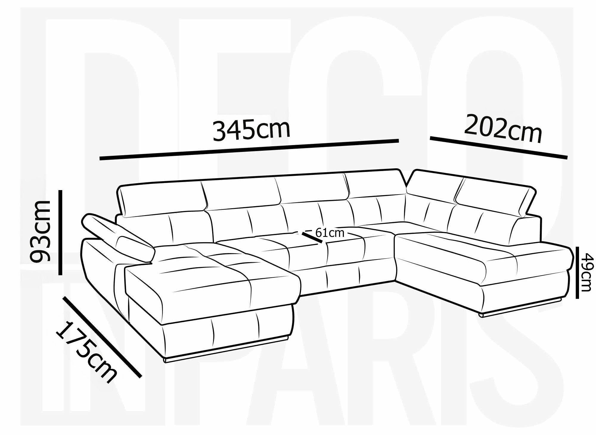 Sofá cama panorámico convertible MARIANO con almacenaje en pana gris gruesa - Esquina izquierda