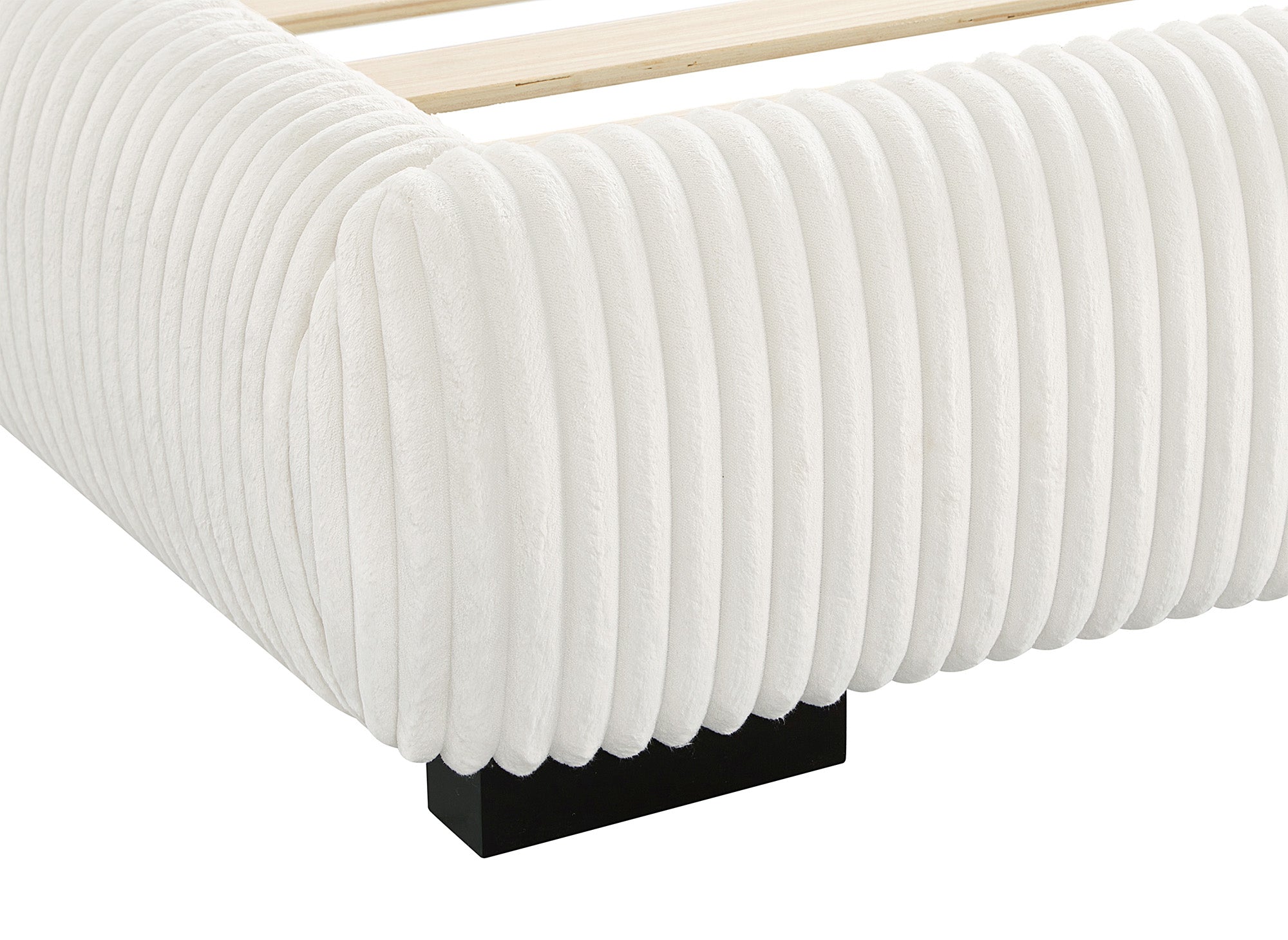 Cómoda cama doble de pana gruesa color beige de 160x200 cm