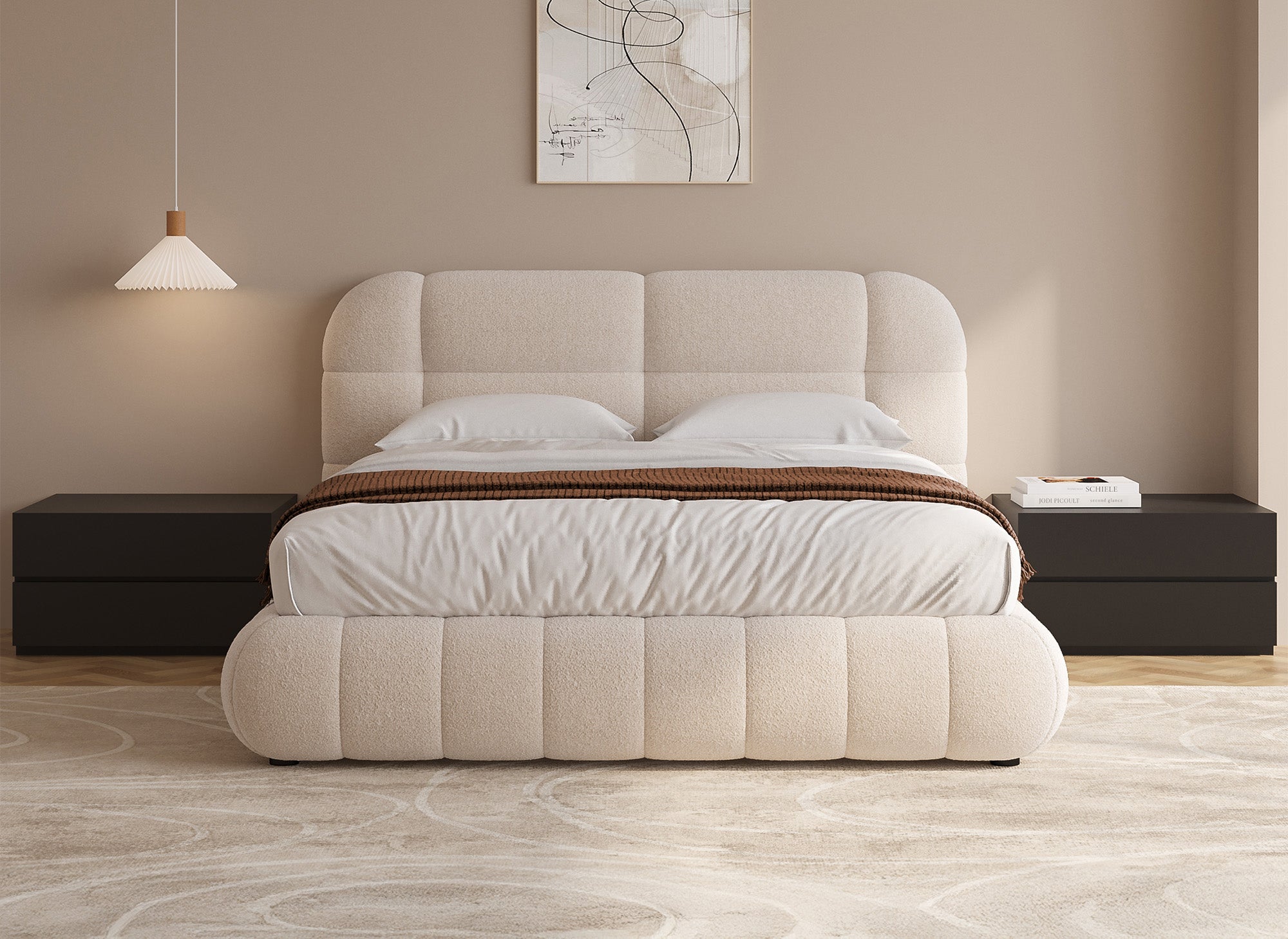 YOURI Cama contenedor de tela bouclé color crudo 180x200 cm