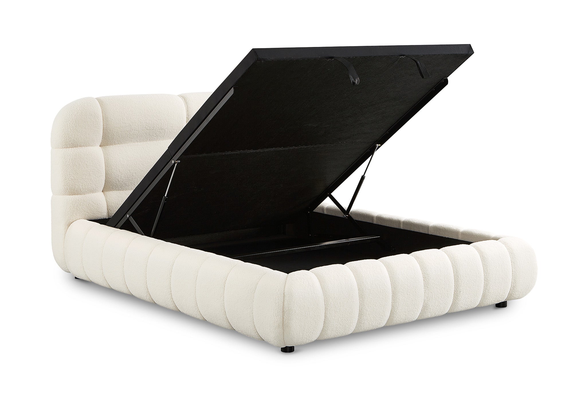 YOURI Cama contenedor de tela bouclé color crudo 160x200 cm