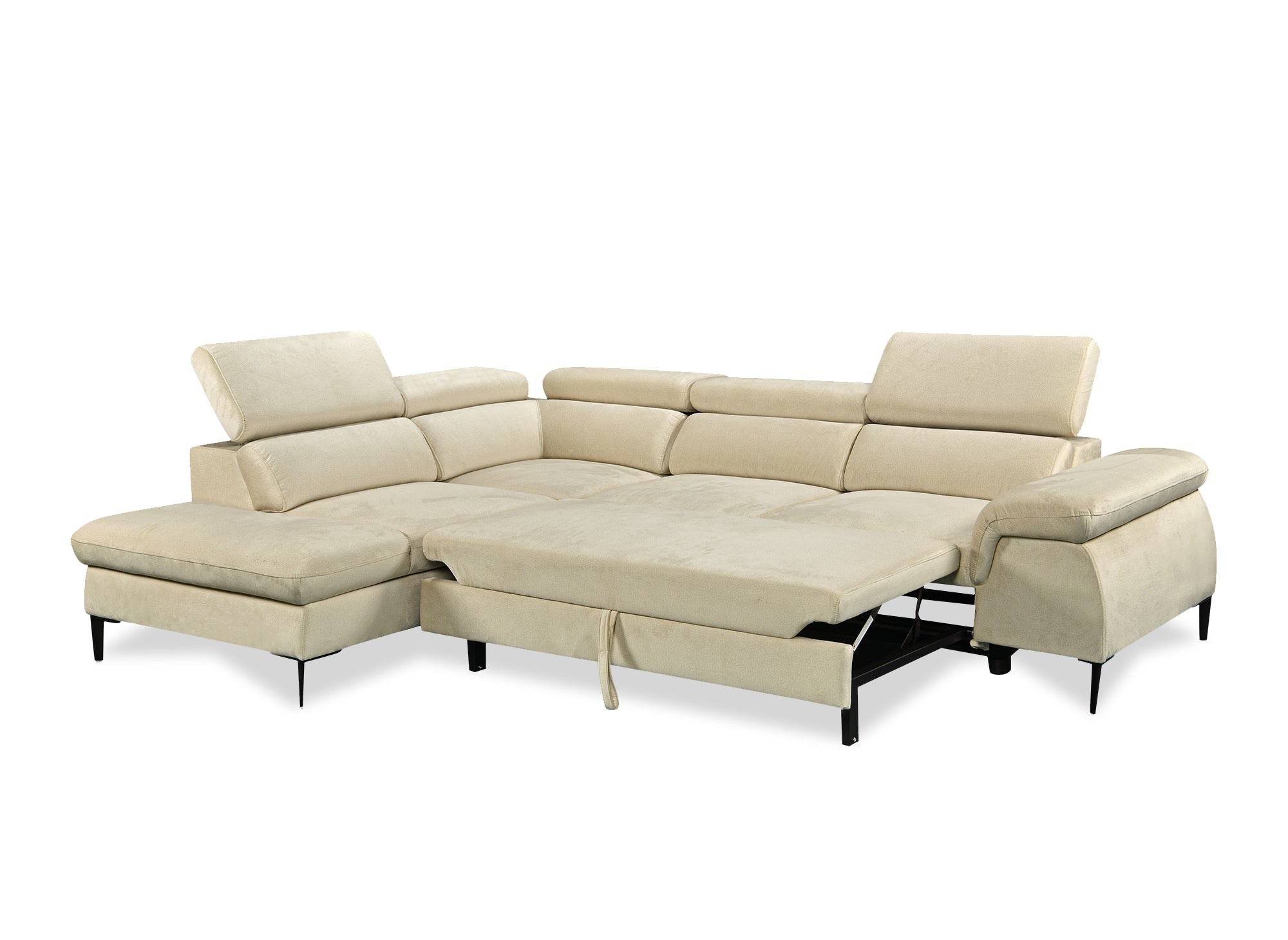 Sofá esquinero convertible SWAN con compartimento de almacenamiento en terciopelo beige - Esquina izquierda